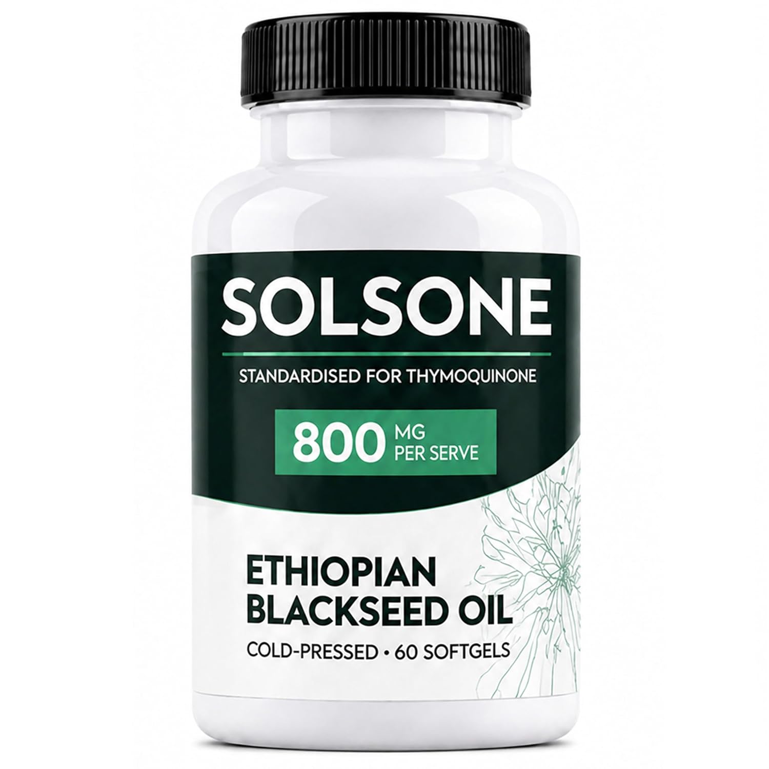 Purelynutrient Solsone Ethiopian Black Seed Oil Softgels with 4.64% Thymoquinone, Cold Pressed Black Cumin Seed for Digestive Ease, Balanced Immune Support & Natural Mental Clarity, Non‑Gmo, 60 Count