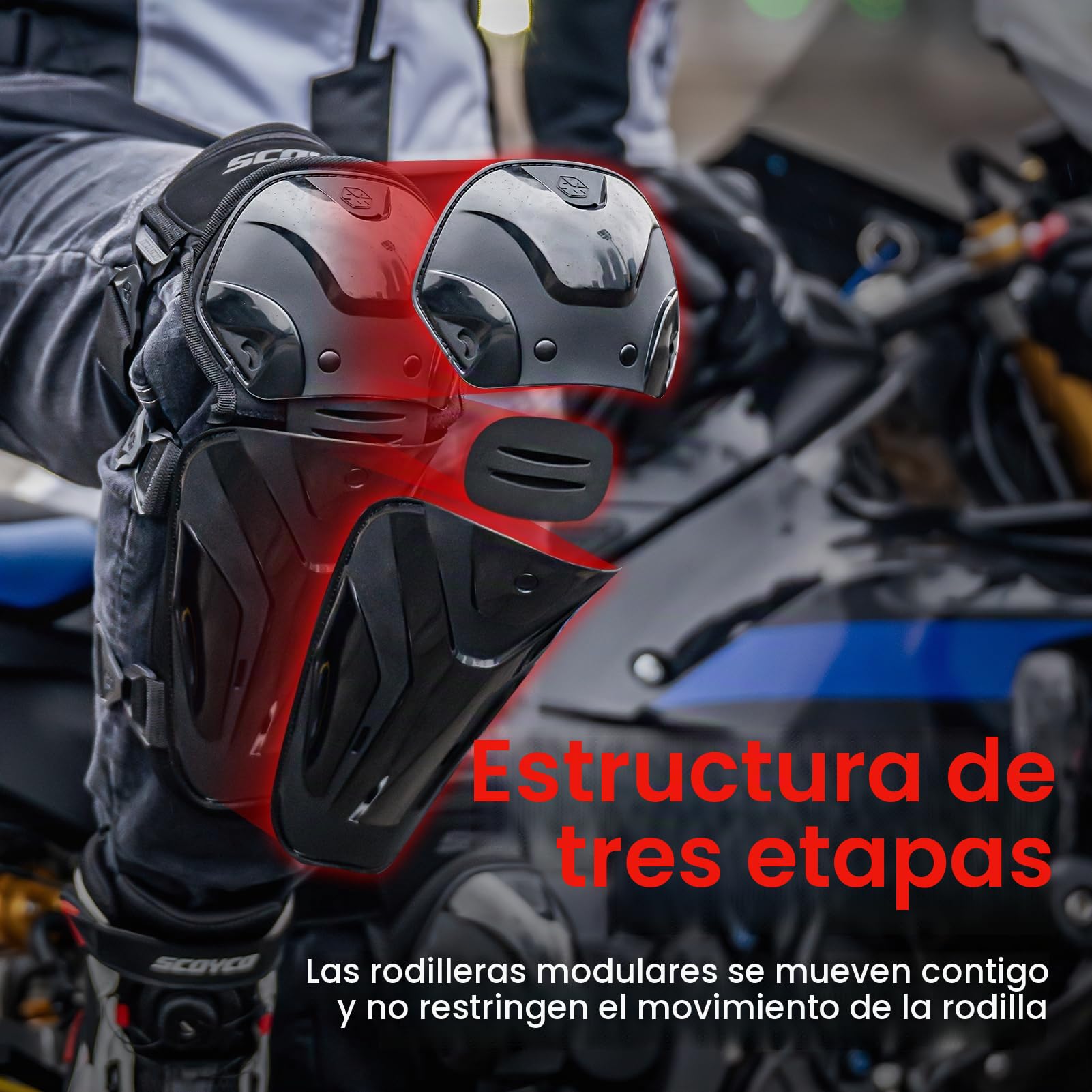 Scoyco 1 Par Motocicleta Rodilla Espinillera Pads Negro Ajustable Rodilla Cap Pads Protector Armadura para Motocross | Bandas ajustables de protección para ciclismo