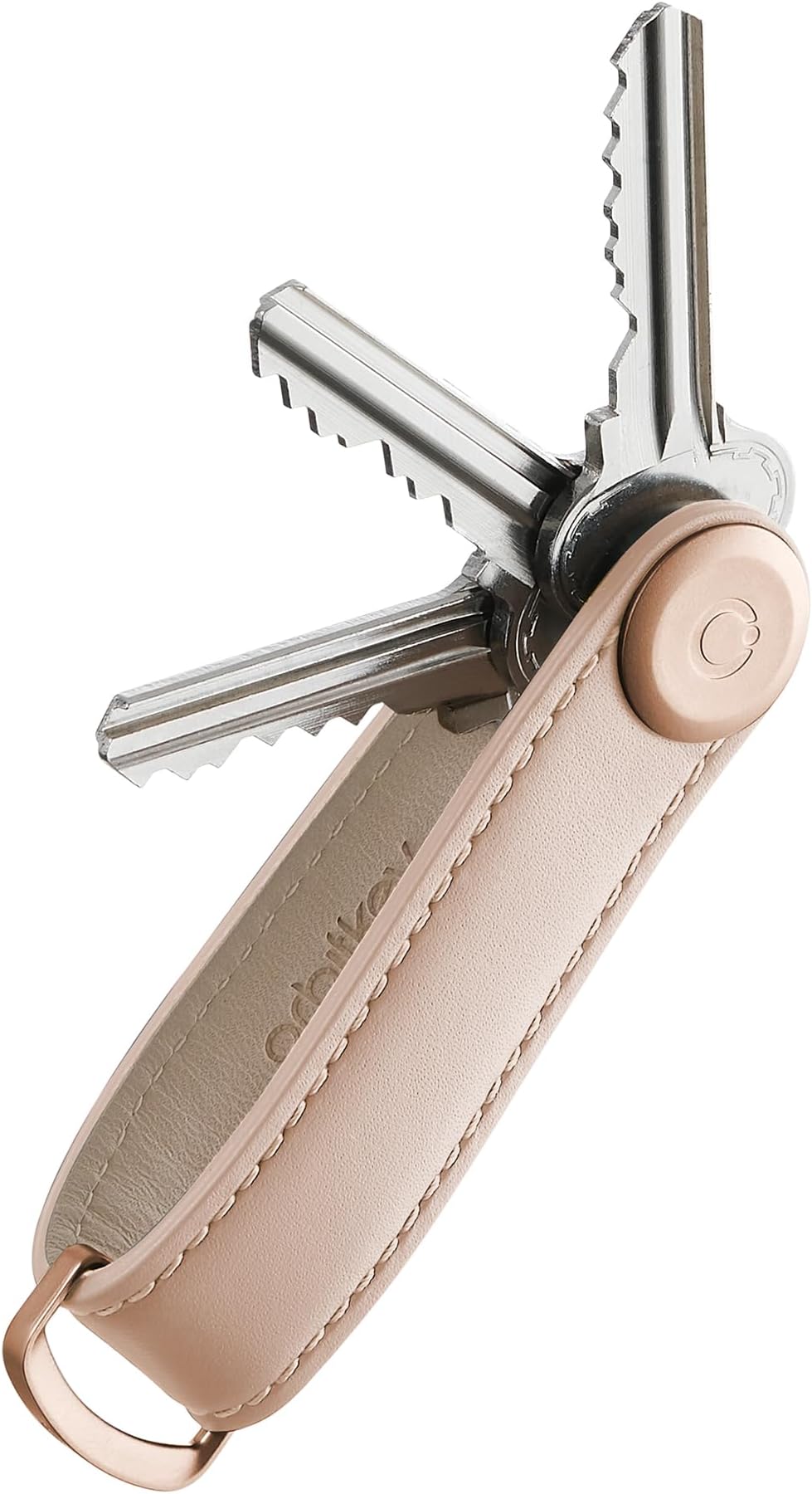 Orbitkey Leather Key Organizer | Durable, Stainless Steel Locking Mechanism, Slim & Quiet Profile | Holds up to 7 Keys, Blush with Blush Stitching
