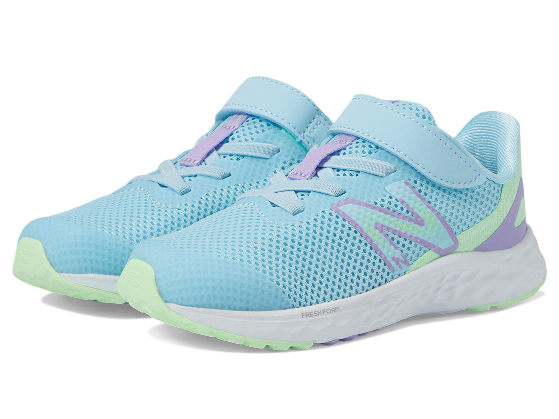 New Balance Baby Fresh Foam Arishi V4 Hook and Loop Running Shoe, Blue/Green Aura/Lilac Glo, 2 X-Wide US Unisex Infant