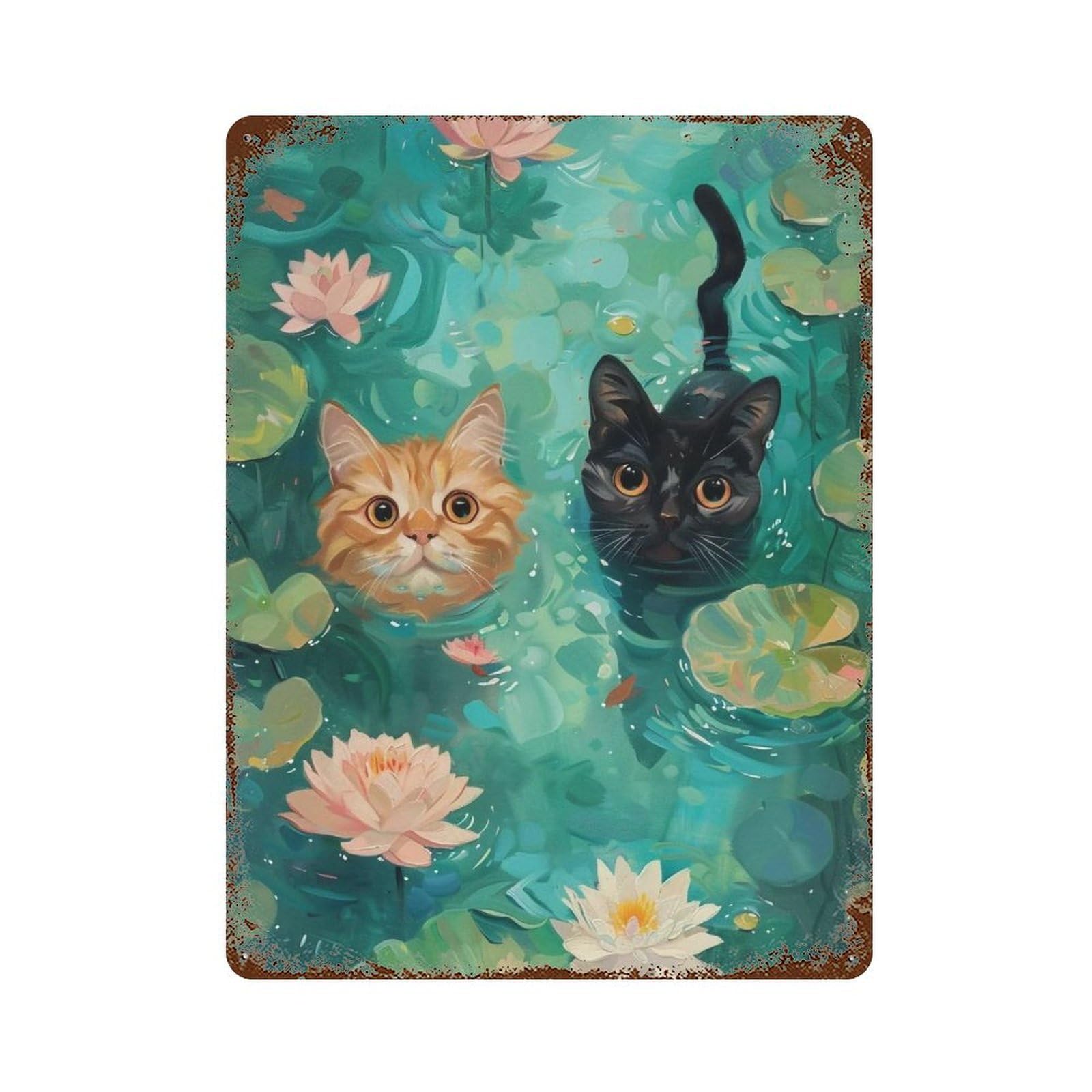 HDURYEYRYY Pond Kittens 01 Wall Retro Iron Vintage Art Metal Tin Sign Poster Modern Home Cofffee Club Art Bar Shop Decor Style 40x30cm