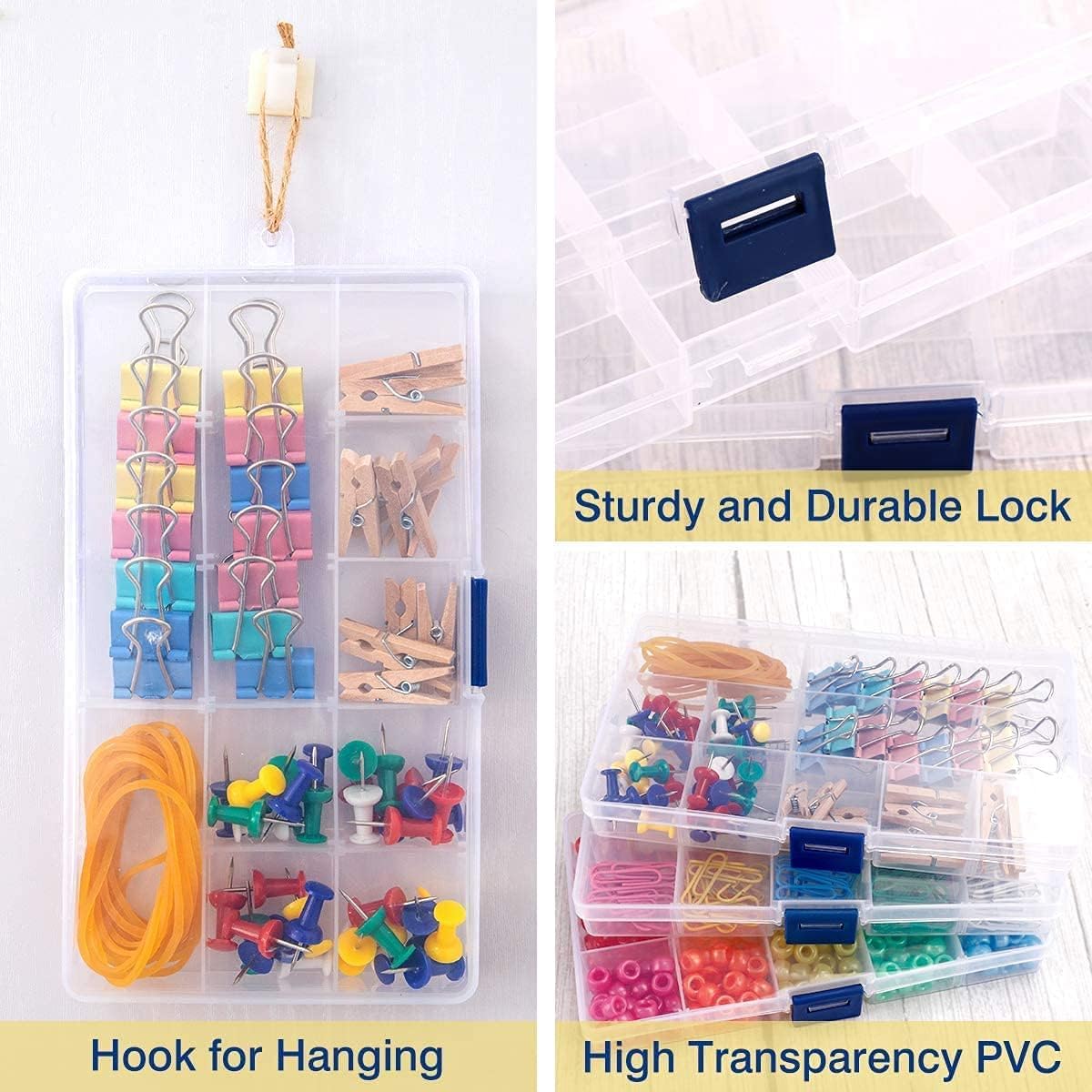 PATILWON 3Pack Small Plastic Storage Boxes Grids Organizer with Movable Dividers - Image 3