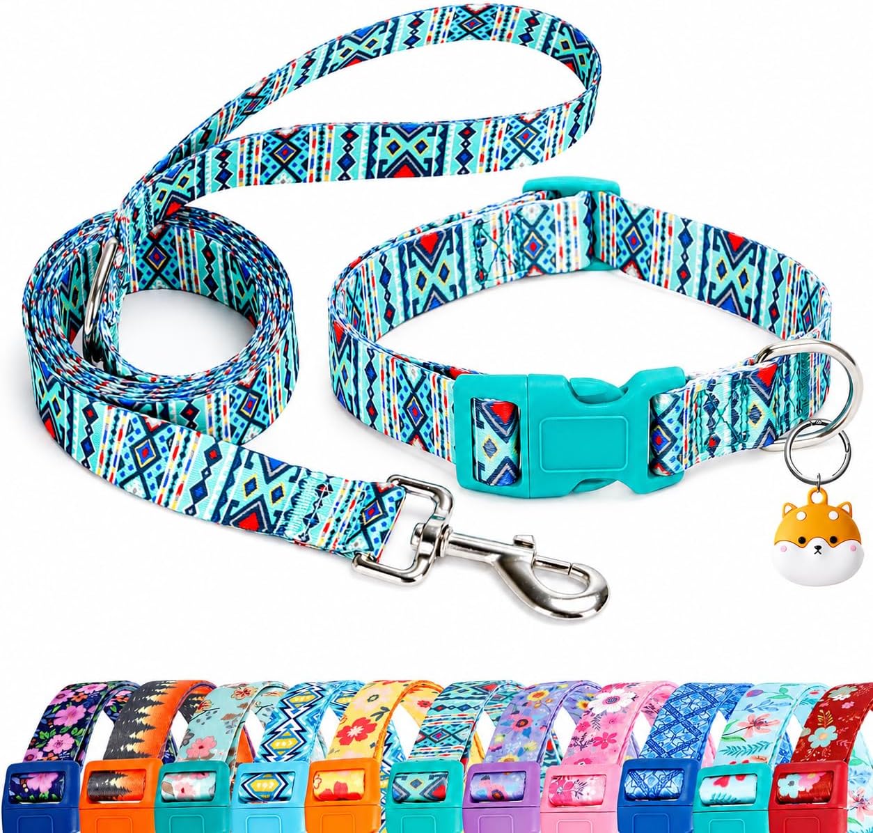 Matching Dog Collar and Leash Set with AirTag Holder-Maya/XS