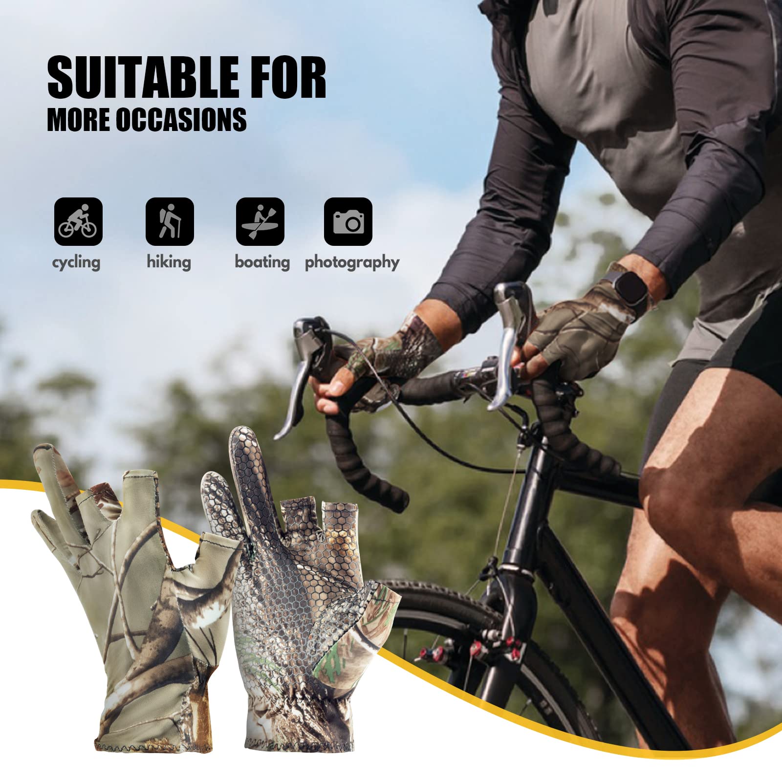 QualyQualy Guantes de Pesca y Caza Camuflaje Antideslizantes, Guantes de Caza y Pesca Hombre, Guantes sin Dedos Caza y Pesca
