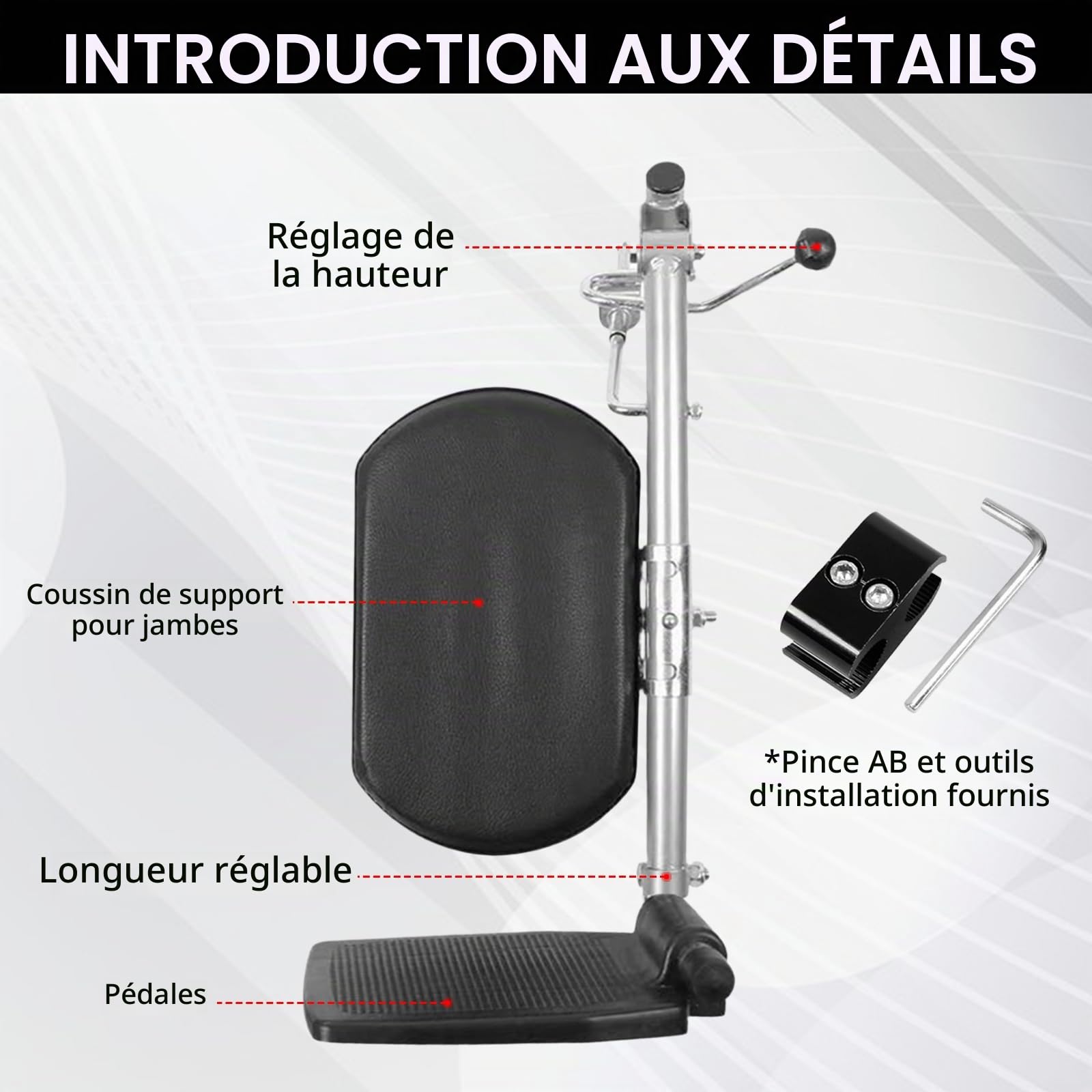 Repose-Jambes Relevables Pour Fauteuils Roulants Universel Fauteuil Roulant éLéVateur De Jambes Avec Repose-Pieds 100 Kg Support 90° à 180° De D'Angle RéGlable Pour Personnes (gauche)