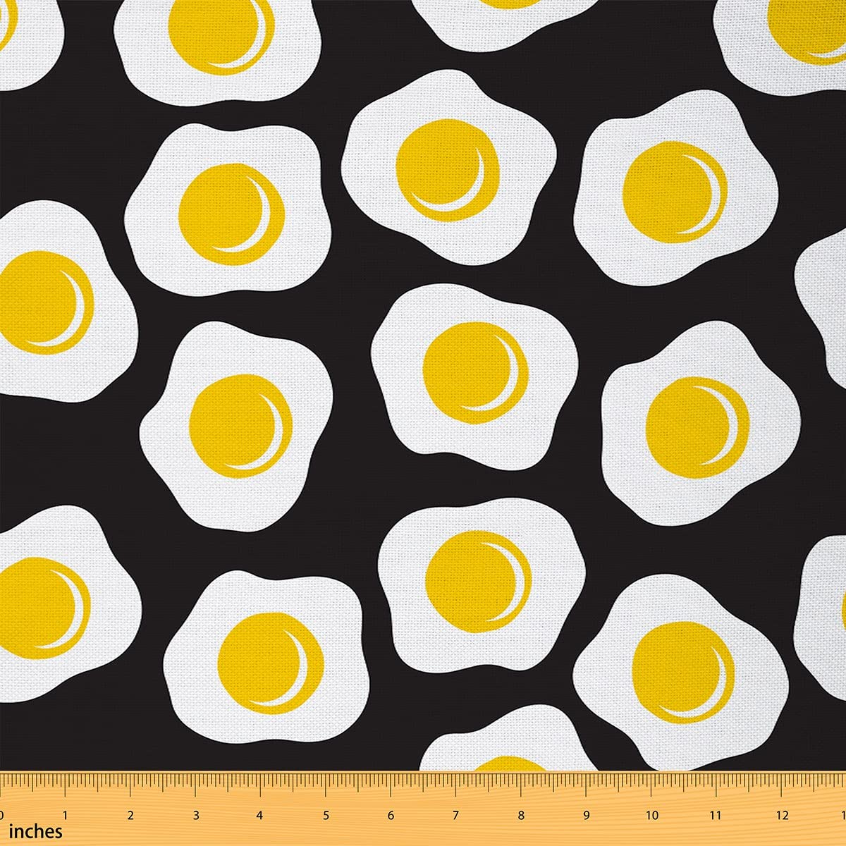 Eggs Print Fabric by The Yard Cartoon Style Poached Eggs Food Fabric for Upholstery and Home DIY Projects Stripes Geometric Childish Fabric for Chairs Curtains Lamp Shade,5 Yards,Black