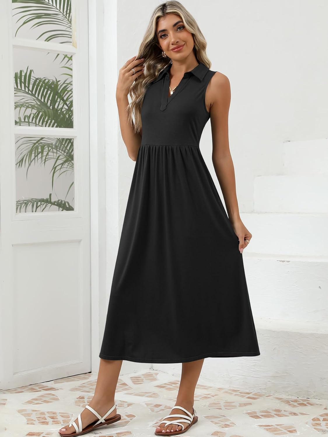 Women's Summer Casual Dresses Maxi Sleeveless Sundress V Neck A-Line Fashion Beach Vacation Long Dress - Image 4