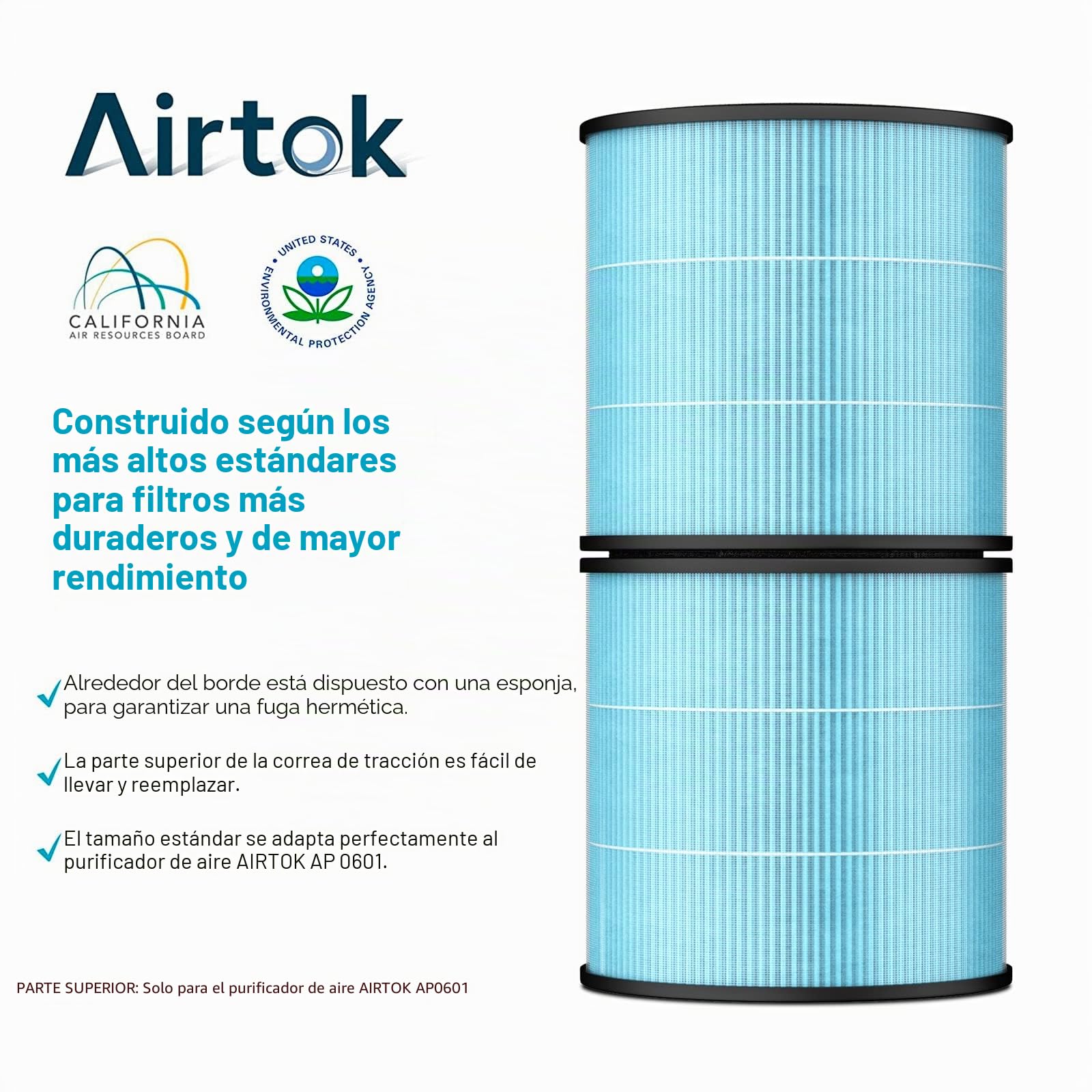 AIRTOK Purificador de aire AP 0601 filtros de repuesto, paquete de 2, filtro HEPA H13 True HEPA, filtro de carbón activado y más, actualización 2022