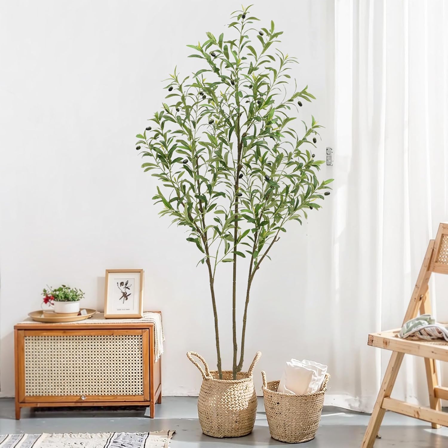 COSTYLE Artificial Olive Tree, 6FT Tall Faux Olive Silk Tree, Faux Olive Tree Indoor with Planter, Realistic Olive Plant with Branches and Lifelike Fruits for Home Office Living Room Decor