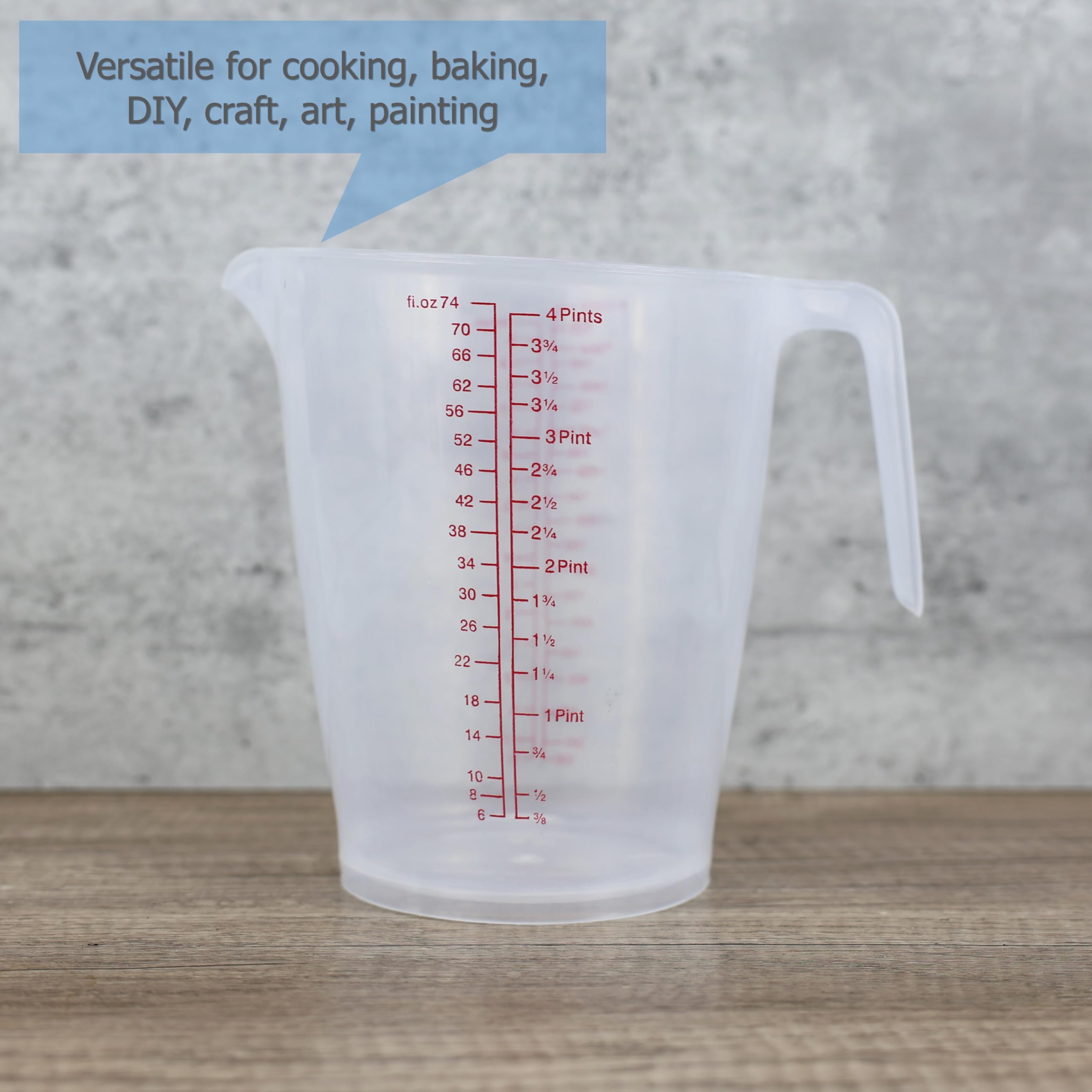 EIKS Tasses à mesurer en plastique pour mesurer le mélange, la cuisine, la pâtisserie, les loisirs créatifs, la peinture (2 000 ml x 2 + 250 ml x 2)