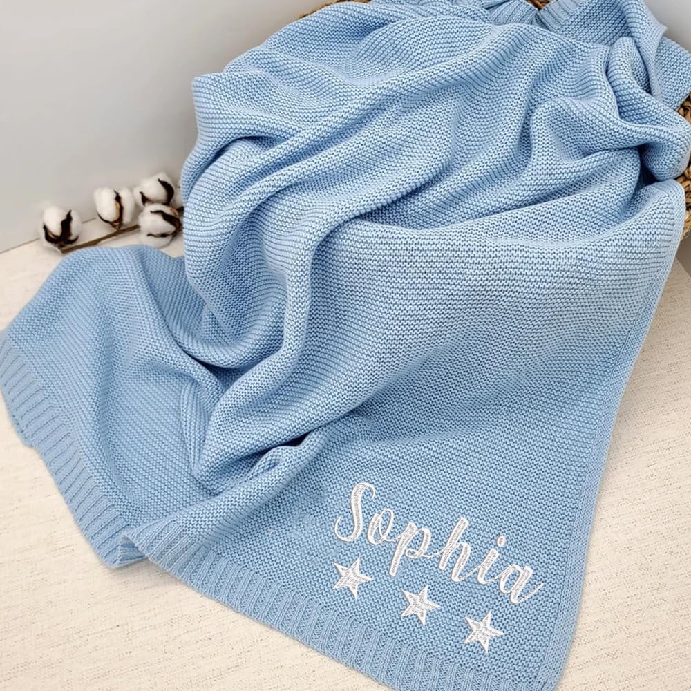 Noni Luxury Personalized Baby Blanket, Customized Baby Blanket, Custom Knit Baby Blanket, Embroidered Name Nursery Blanket, Newborn Baby Gifts, Gifts for Baby Boy, Baby Girl, Birthday, Style 3