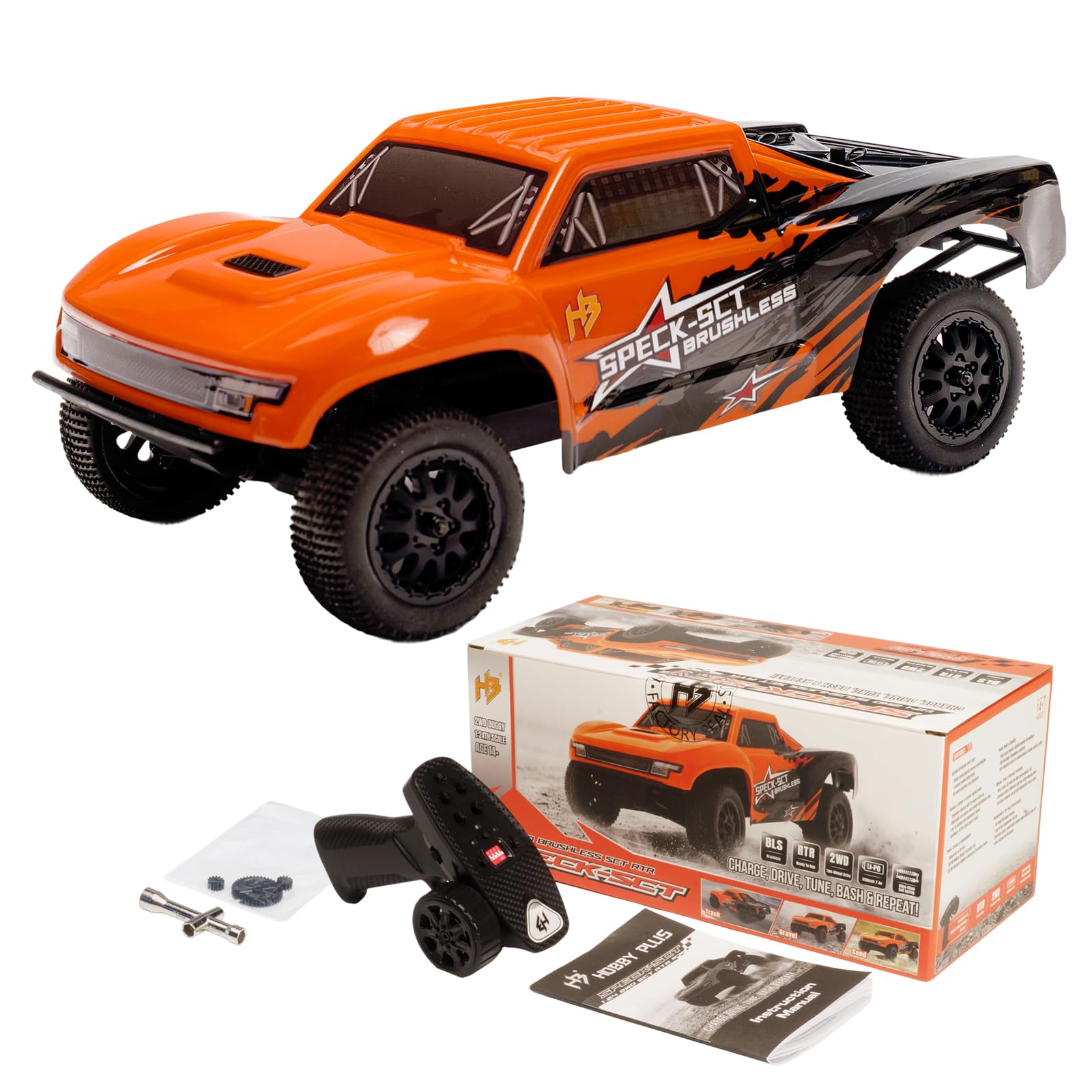HOBBYPLUS Speck SCT Brushless 1/24 2WD RC Short Course Truck RTR, 8000KV Brushless Motor, Hobbywing ESC, Oil-Filled Shocks, High-Speed Off Road RC Truck for Aged 15+ (Brushless Orange)