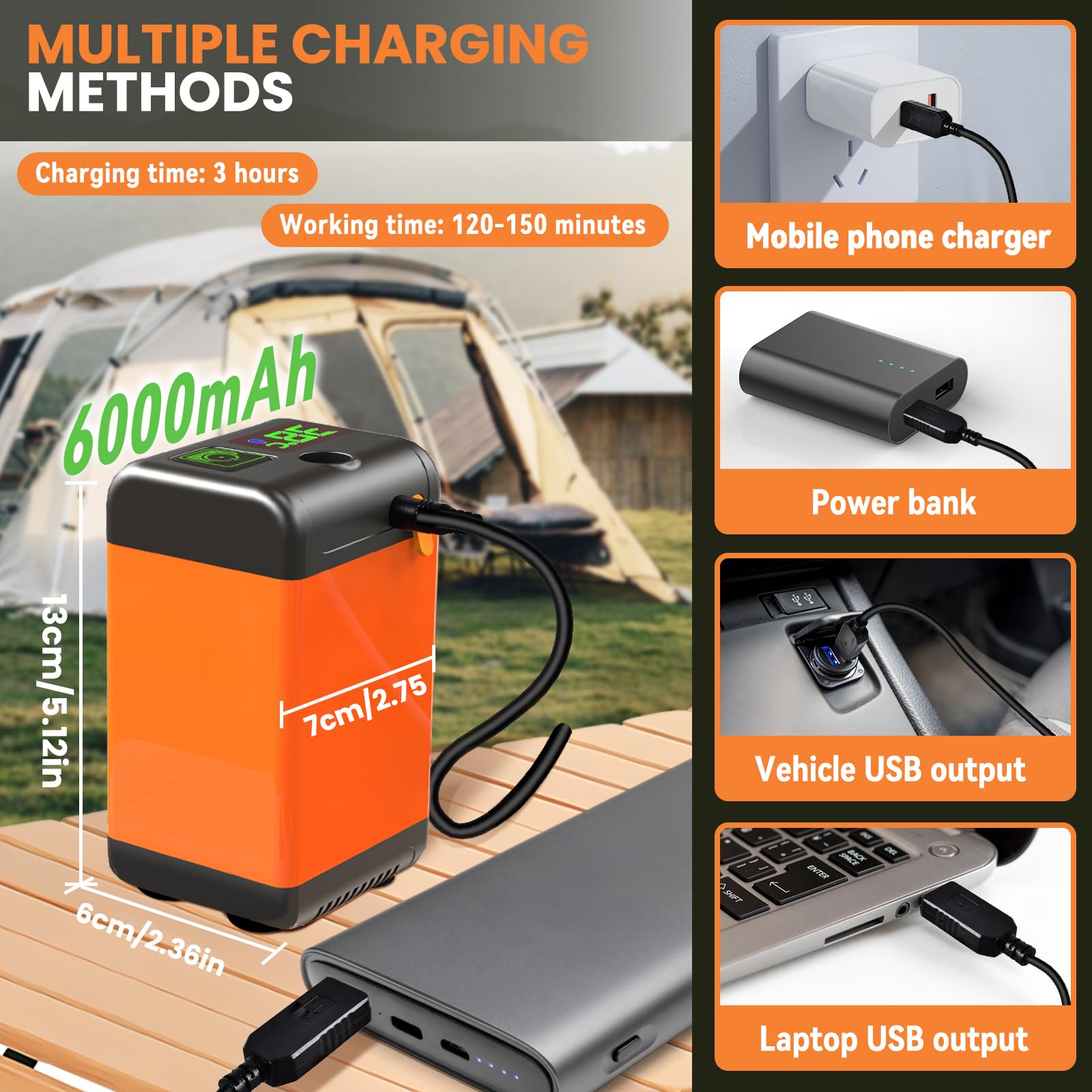 JONRRYIN Zestaw prysznicowy kempingowy, przenośny prysznic, 6000 mAh, akumulatorowa elektryczna pompka prysznicowa z inteligentną temperaturą i regulowanym ciśnieniem wody, do użytku na świeżym