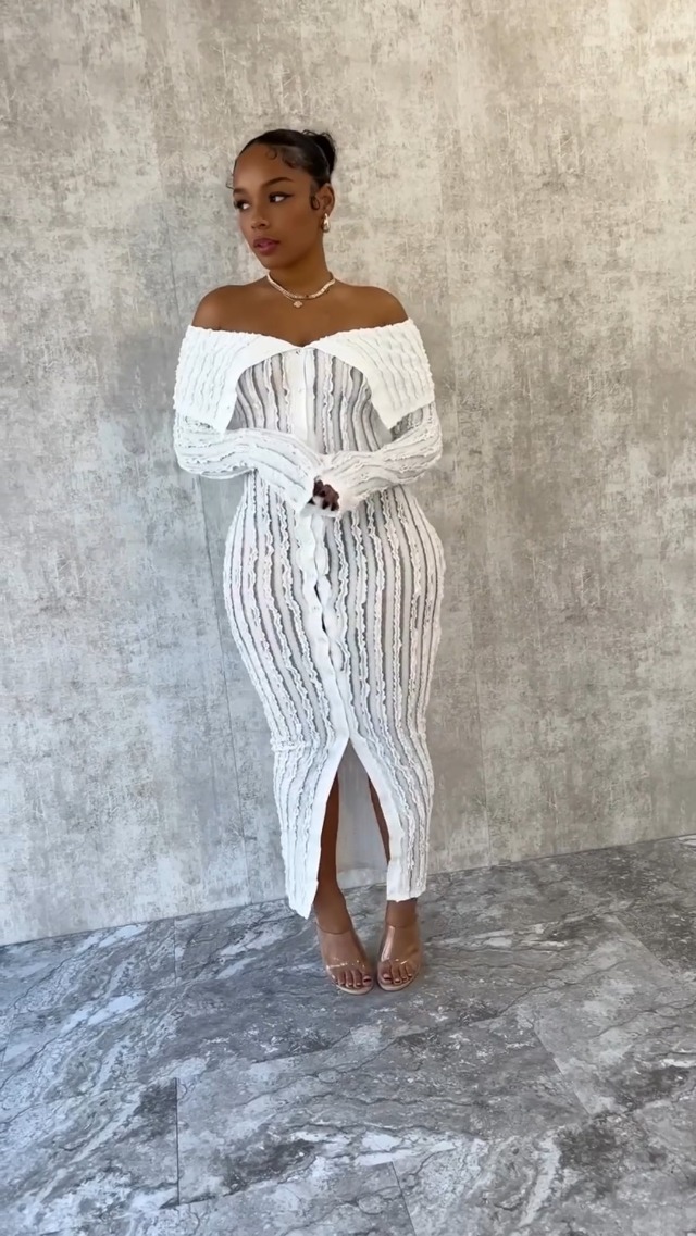 white off the shoulder button up dress Linka Off-Shoulder Tie Back Midi Dress White M
