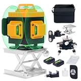 Laser Level Self-Leveling 4 x 360° - 4D Green Cross Bright Line Laser 100ft Range for Picture Hanging, Tile Installation, Indoor DIY & Construction | Magnetic Mount, 2 Rechargeable Batteries