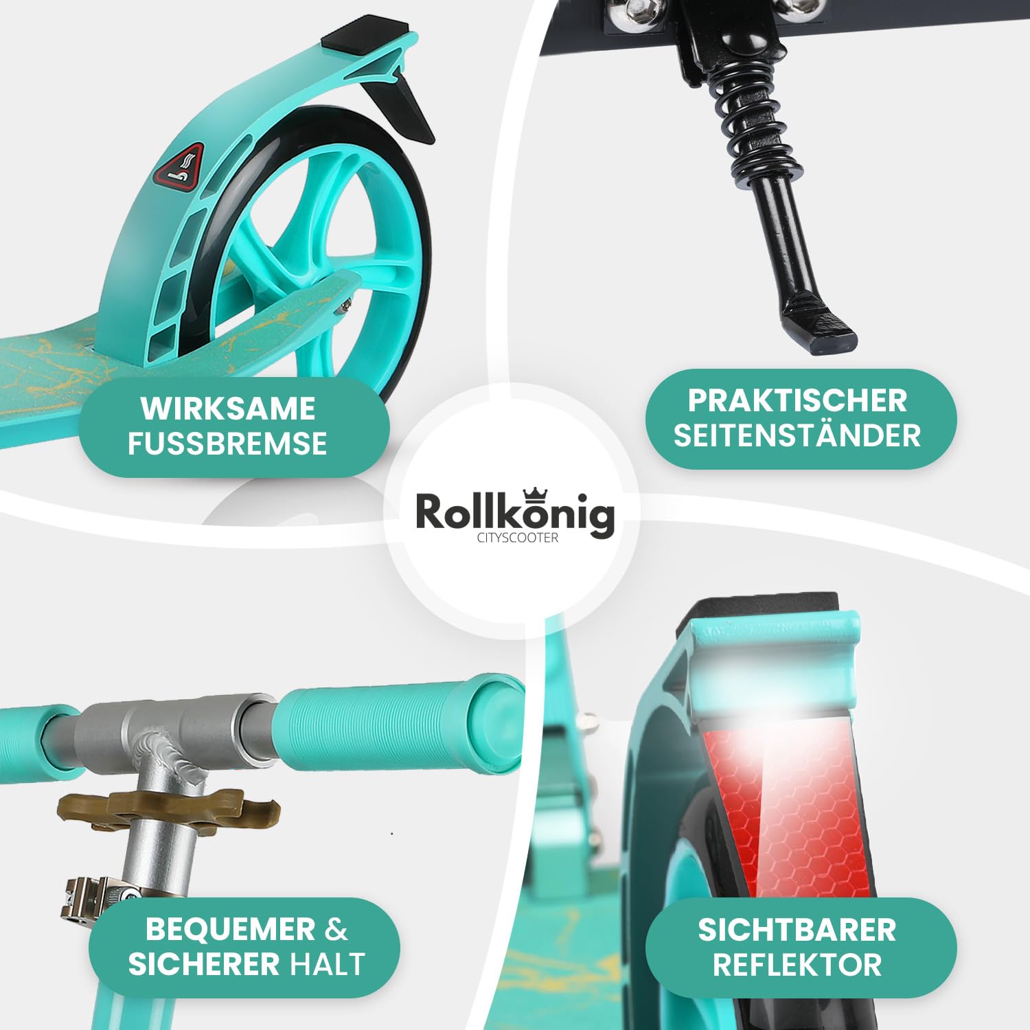 Rollkönig ® Scooter für Kinder ab 5 Jahren I Der Faltbare City-Scooter mit großen Rädern I Tret-Roller für Erwachsene mit bis zu 100kg Tragkraft