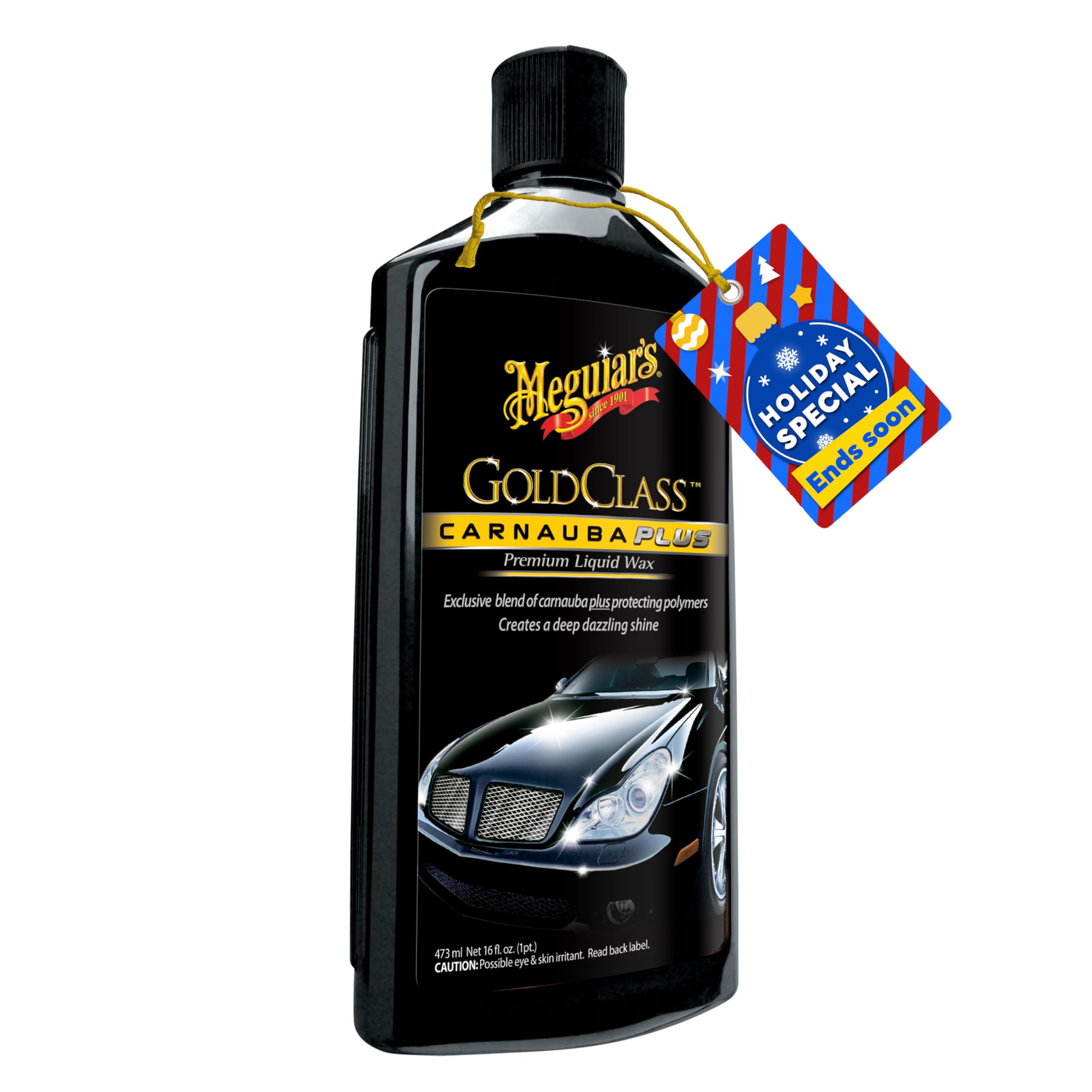 Meguiar's Gold Class Carnauba Plus Premium Liquid Wax Kit, Car Detailing Kit with a Pure Carnauba Wax Blend and a Foam Applicator Pad for Keeping Glossy Paint Protected Like a Pro, 16 Oz Bottle