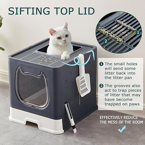 Miniatura 4 de Pawsayes Foldable Cat Litter Box with Lid Covered Kitty Litter Pan for Growing Cats Fit for Small and Medium Cats