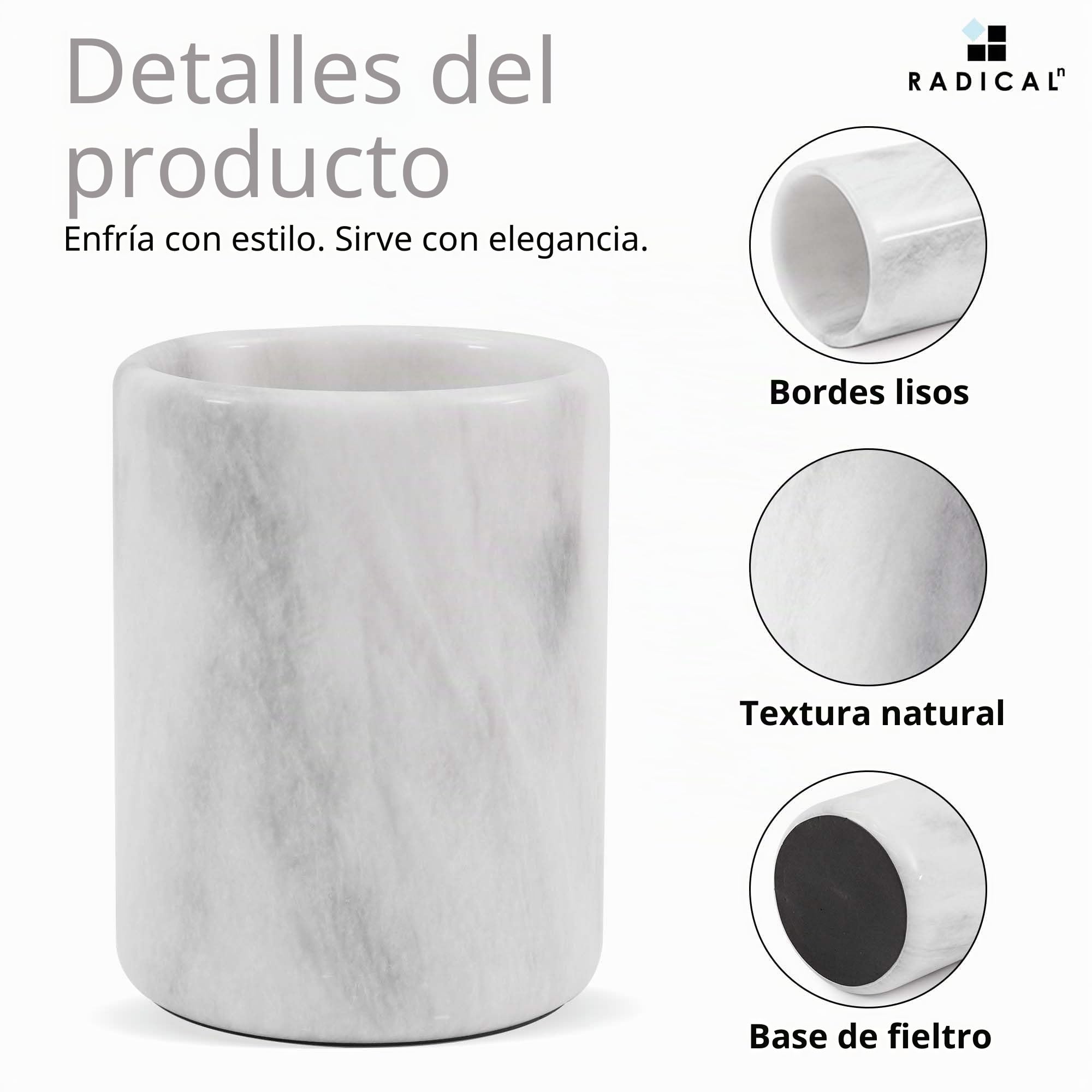 Enfriador de vino hecho a mano de mármol - 5 x 5 x 6.5 pulgadas de alto portátil decoración del hogar y la cocina - enfriador de champán mejor para utensilios de cocina