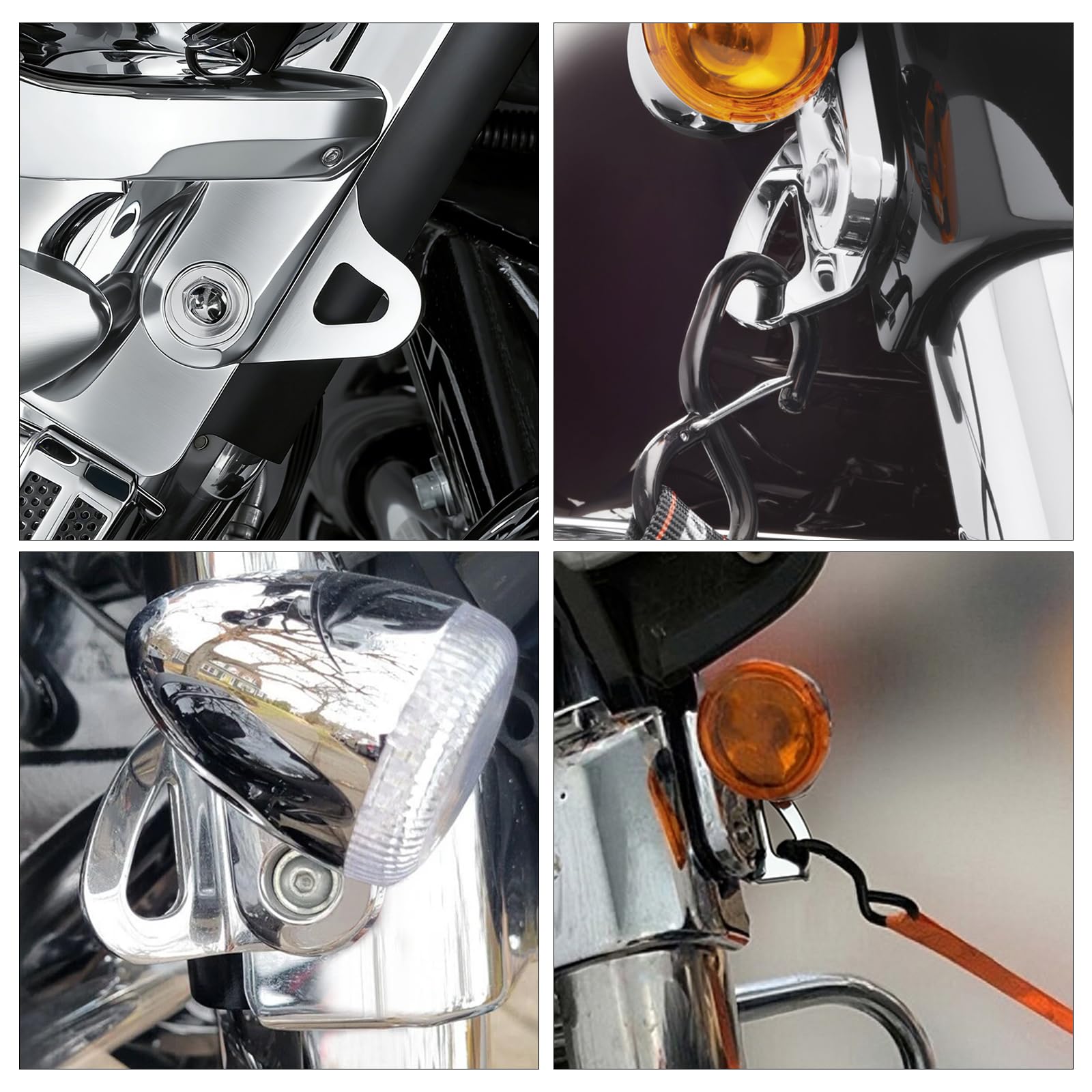 Riloer Supports d'arrimage de fourche avant de moto en forme de goutte d'eau, supports d'arrimage avant, 1993-2018 compatibles avec Harley Touring Street Glide Electra Glide, argenté