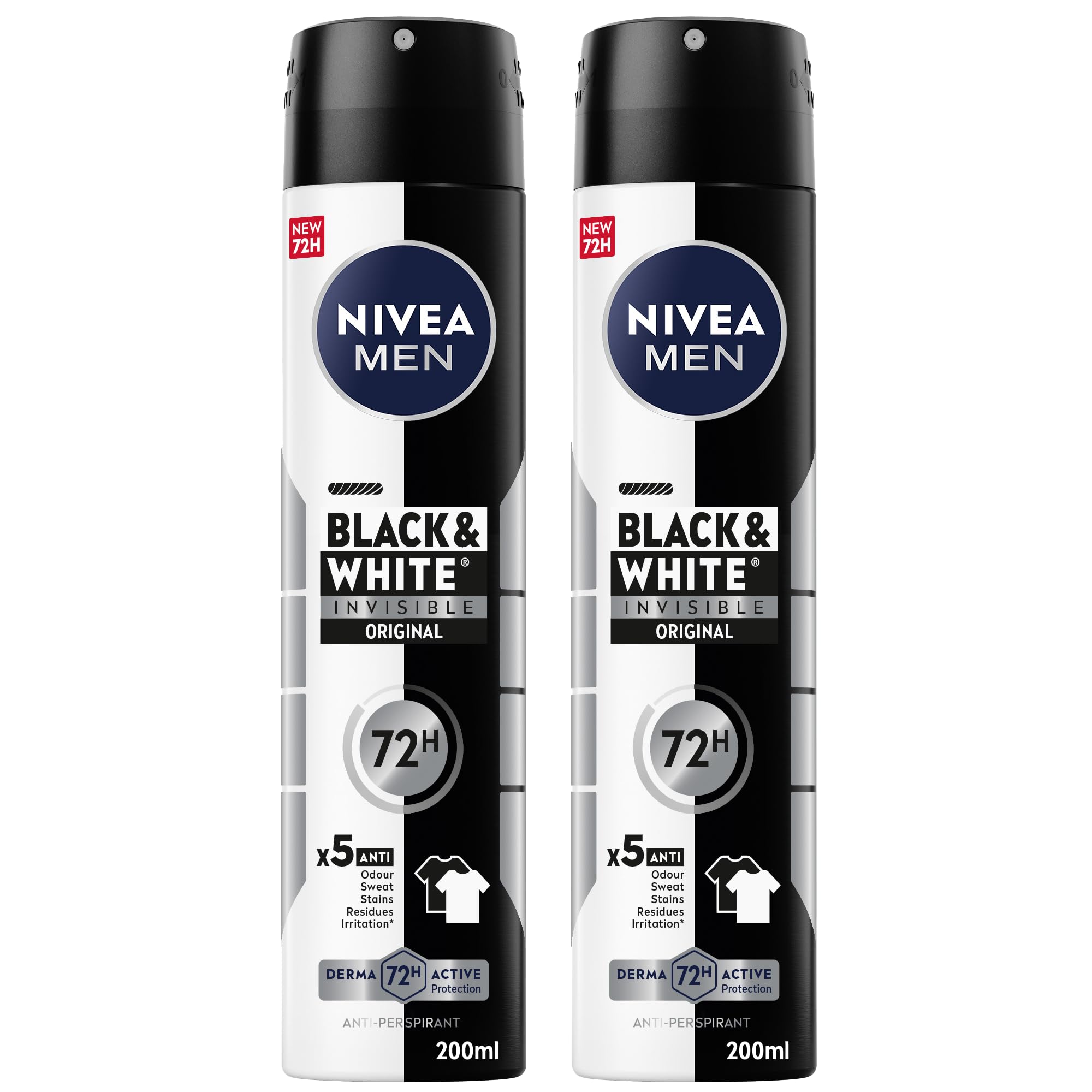 NIVEA MEN Antiperspirant Spray for Men, Black & White Invisible Protection Original, 2x150ml