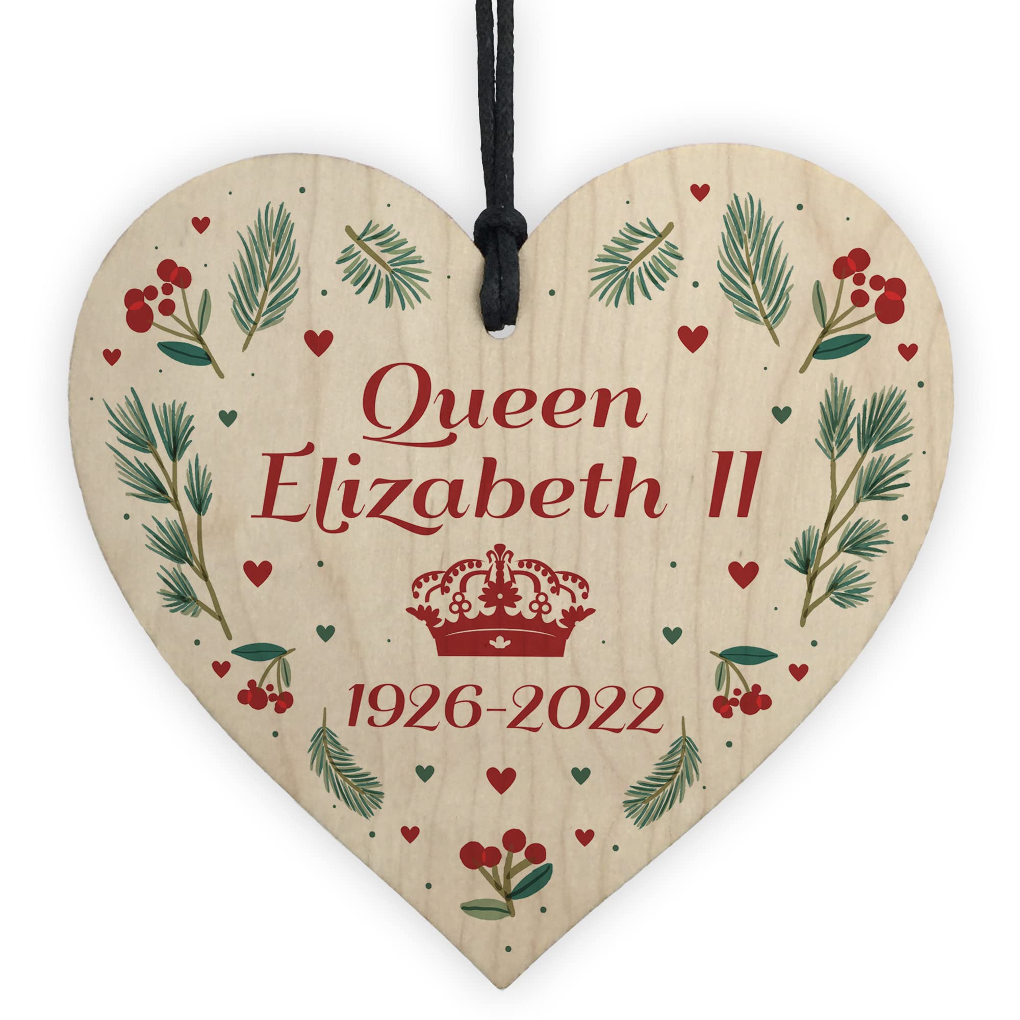 Red Ocean Memorial Sign For Queen Elizabeth II Wooden Heart In Memory Plaque Christmas Bauble