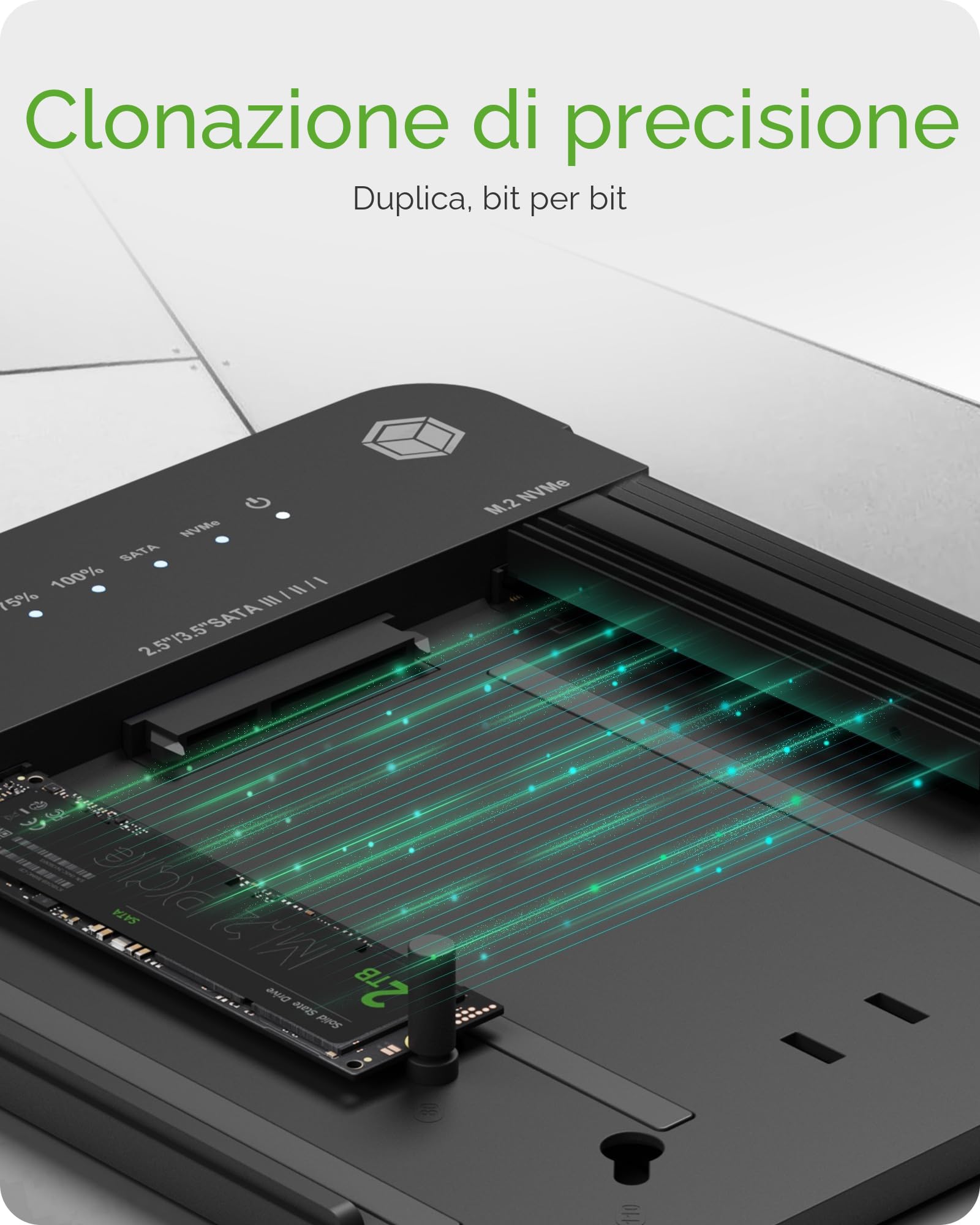ICY BOX HDD/M.2 NVMe SSD Docking Station USB 3.2 Gen 2 (10 Gbps), unità clonazione a due vie, USB-C e USB-A, IB-2915MSCL-C31