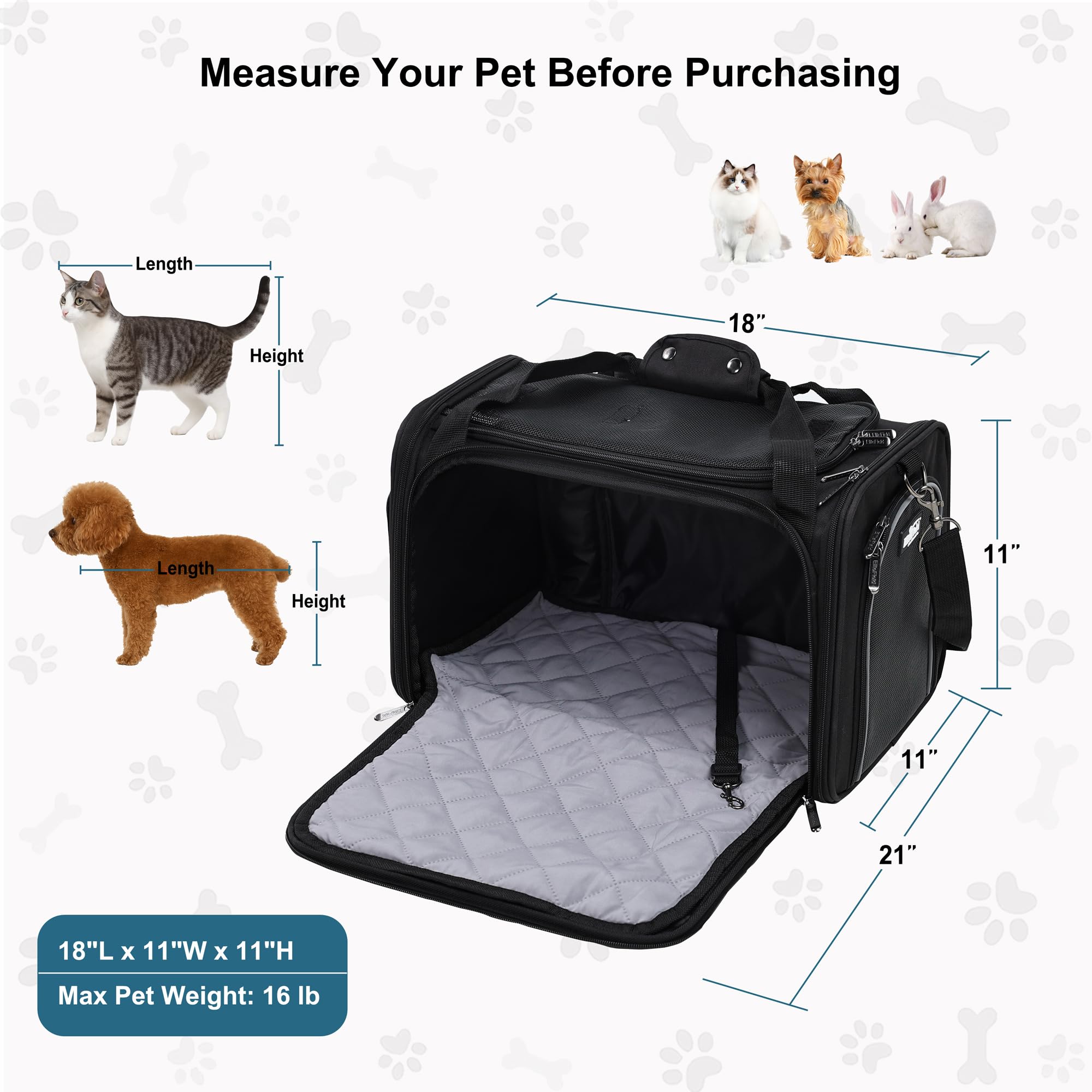 EliteField Deluxe Soft-Sided Pet Carrier (3 Year Warranty, Airline Approved), Travel Bag for Dogs, Cats & Small Pets, with Expandable Mat - image 6