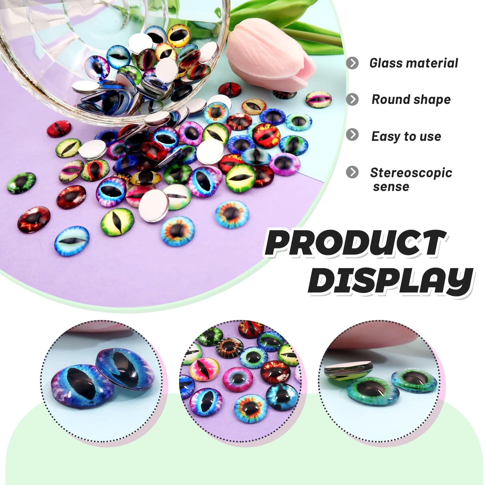 TOAOB 100 pcs 10mm Glass Dragon Eyes Cabochon Eyes Safety Eyes Dolls Eyes for Doll Making DIY Craft Plush Animals - Image 4