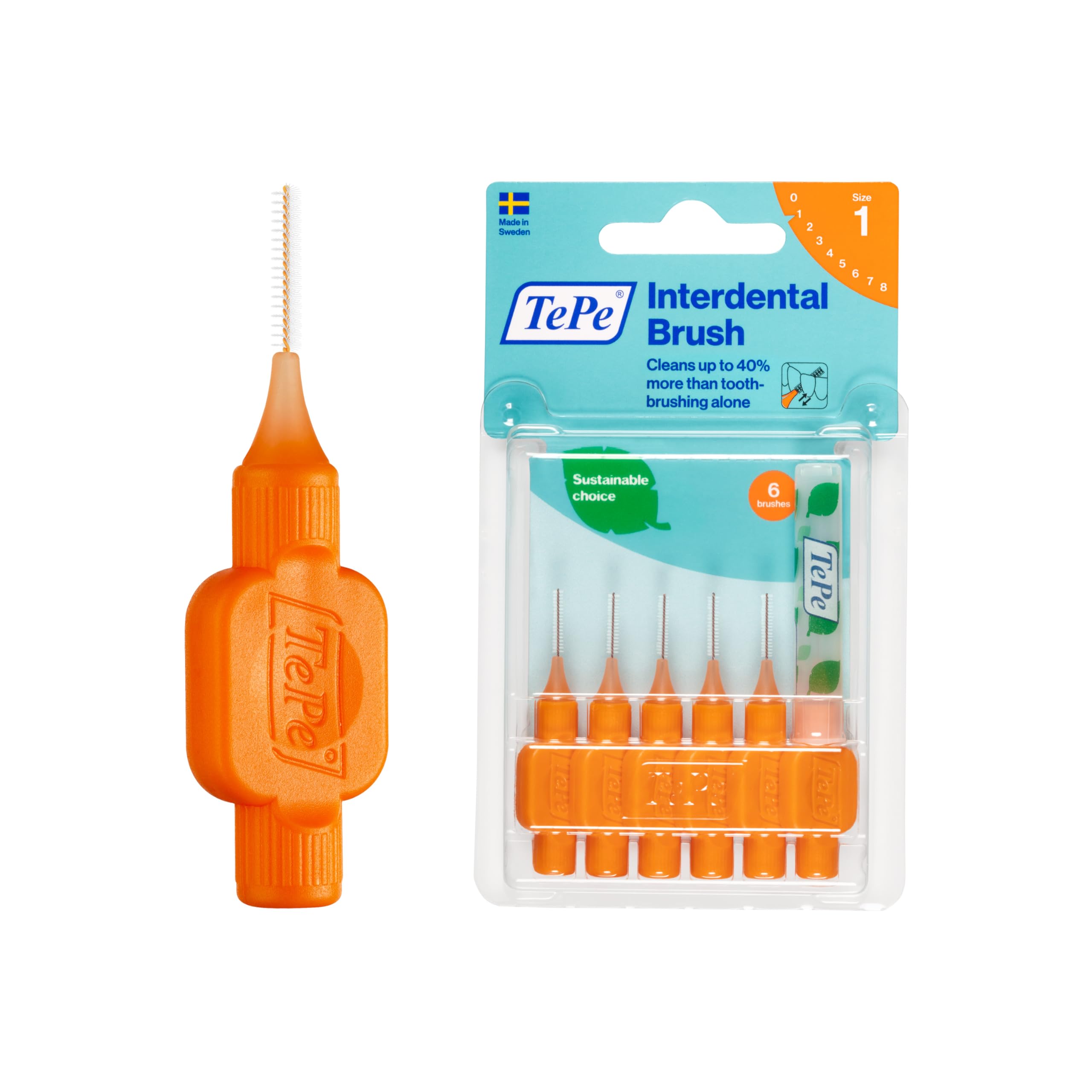 TePe Original Interdental Brush, 0.03 inches (0.8 mm), Green, 6 Pieces with Cap, Genuine Product