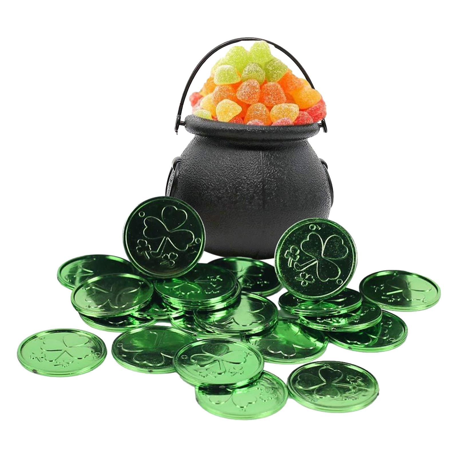 Fukamou Single Attribute Leprechaun Pot Holiday Candy Kettle Bucket With 50 Lucky Shamrock St Patricks Day Decoration Cauldron With Handle For Treat, Favors