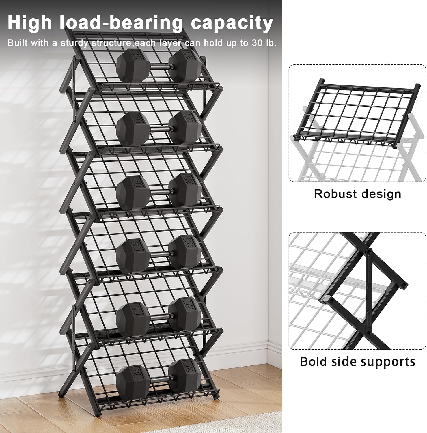6 Tier Foldable Metal Shoe Rack, Organizer, Black image 5