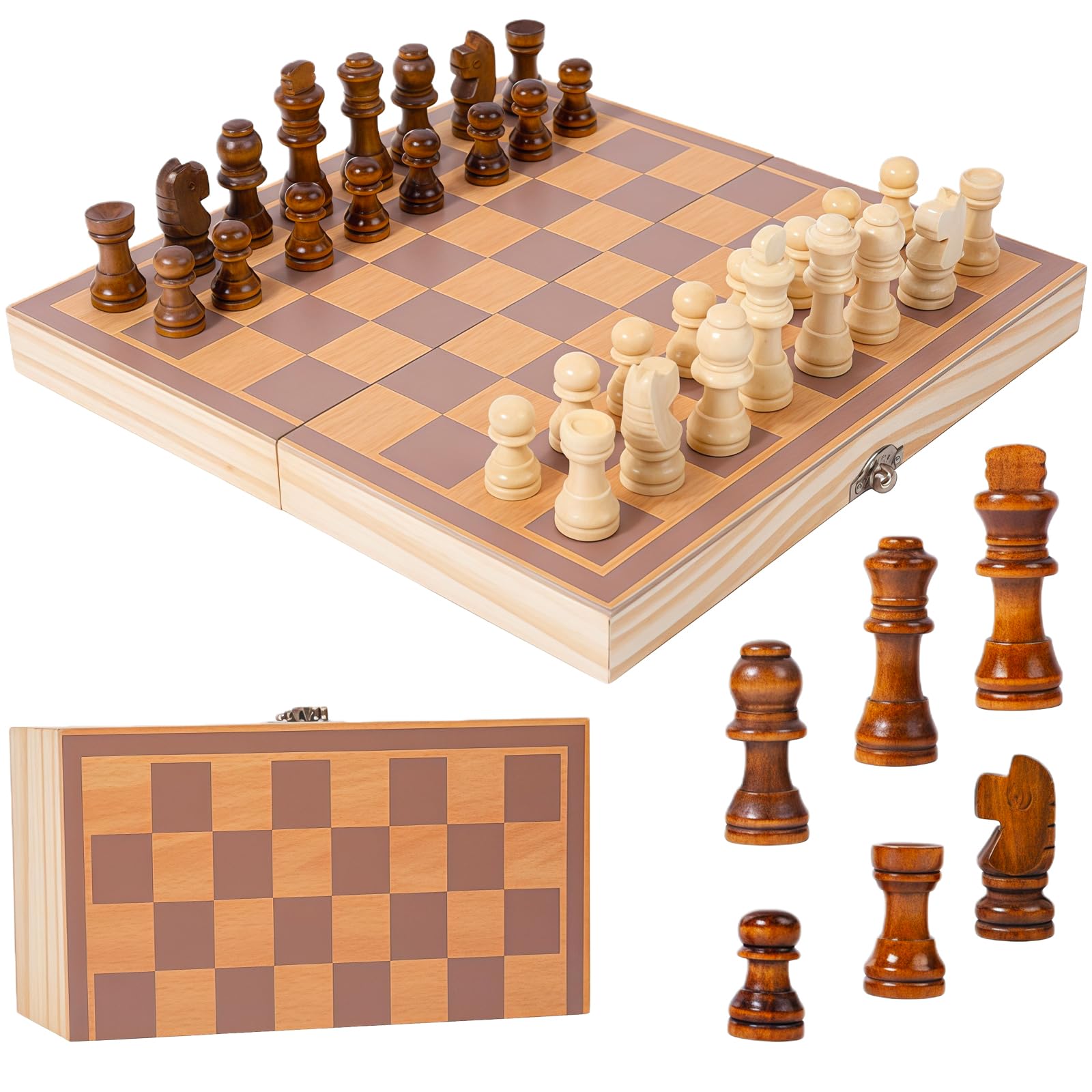 Chess Set and Draughts Board Games - Walnut Wooden Chess Board Game For Kids Adults Travel Chess Set Can Foldable Chess Gifts For Boys Girls, Birthday, Kids Adults Travel and Educational