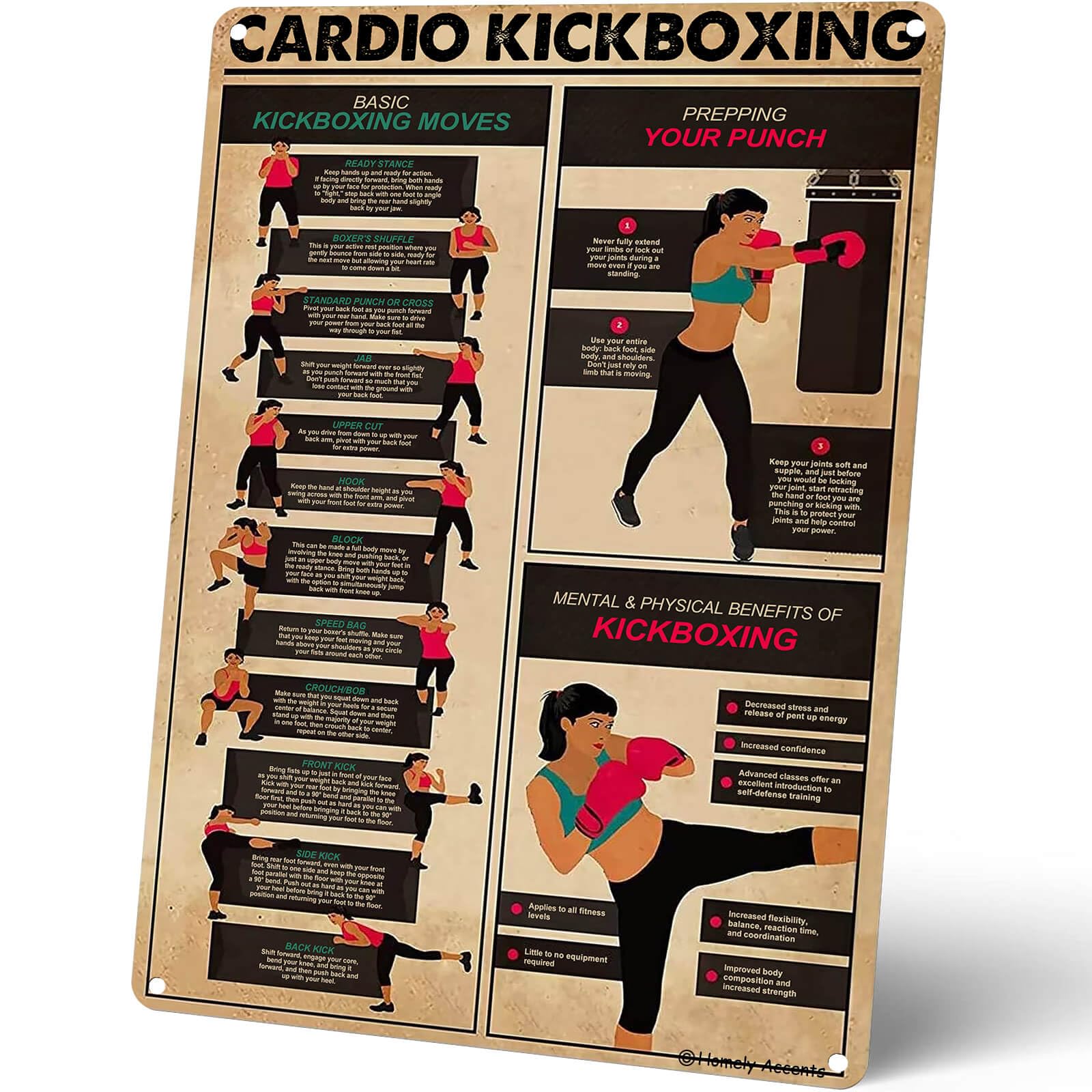 peiyeety Vintage Cardio Kickboxing Knowledge Gym Kickboxing Female Instructors Poster Metal Aluminium Tin Sign Wall Decor 8"x12"