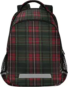 ALAZA Mochila xadrez tartã verde e vermelha para mulheres e homens, bolsa personalizada para laptop, notebook, tablet, elegante, casual, mochila para o dia, 13 14 e 15,6 polegadas