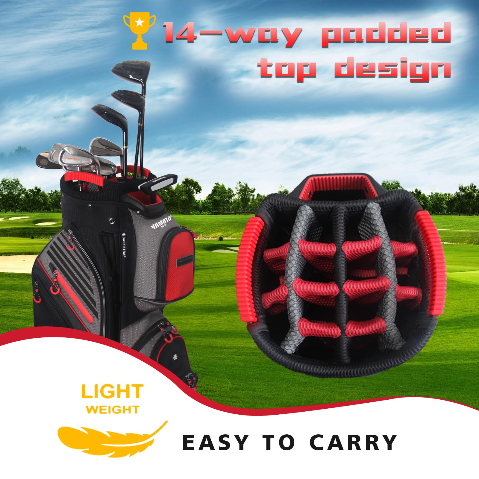 Yamato Borsa da golf cart 14 vie organizer divisorio superiore con manici borsa termica di valore e copertura antipioggia design super leggero nuova versione 1.0