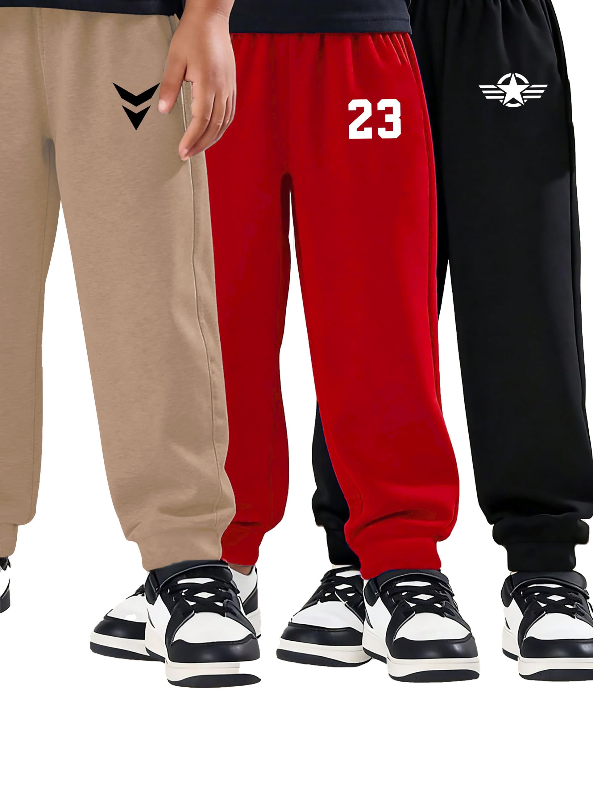 Boys Cotton Fleece Track Pants, Pack of 3, Elastic Waist with Drawstring, Casual Joggers for Boys, 2-14 Years-image-4