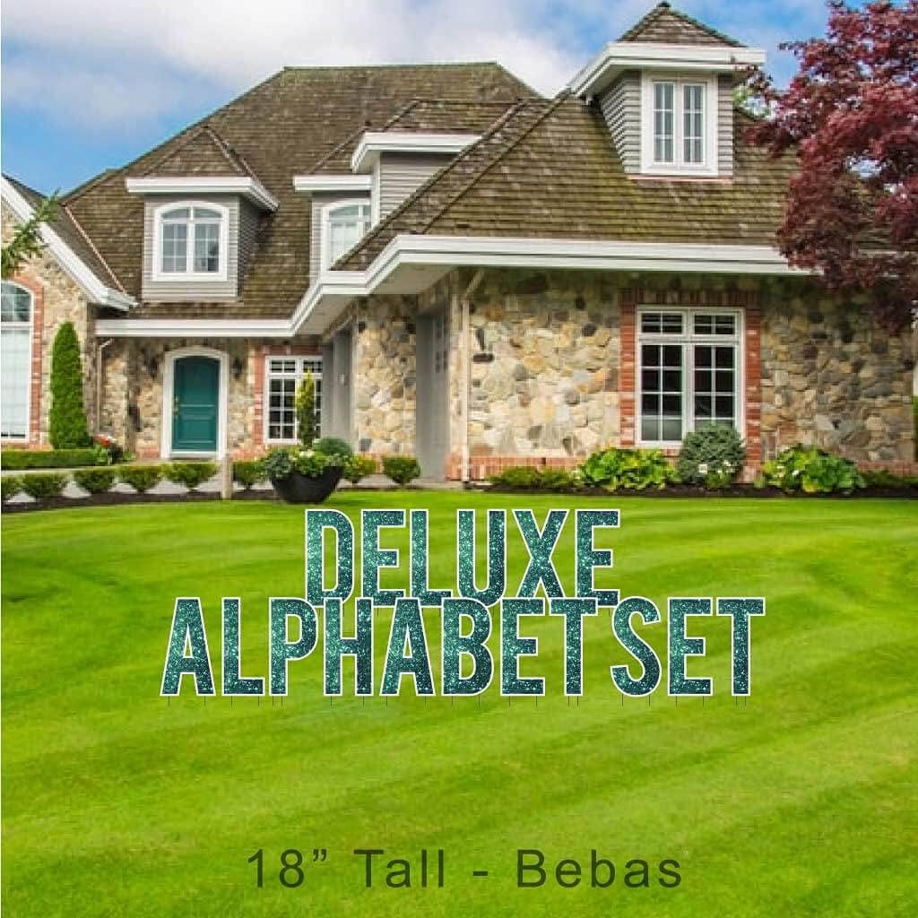 VictoryStore Yard Letters: Cut-Out Deluxe Alphabet Yard Decoration, Bebas 18 inch High, 130pcs (Green Sparkle 18865)