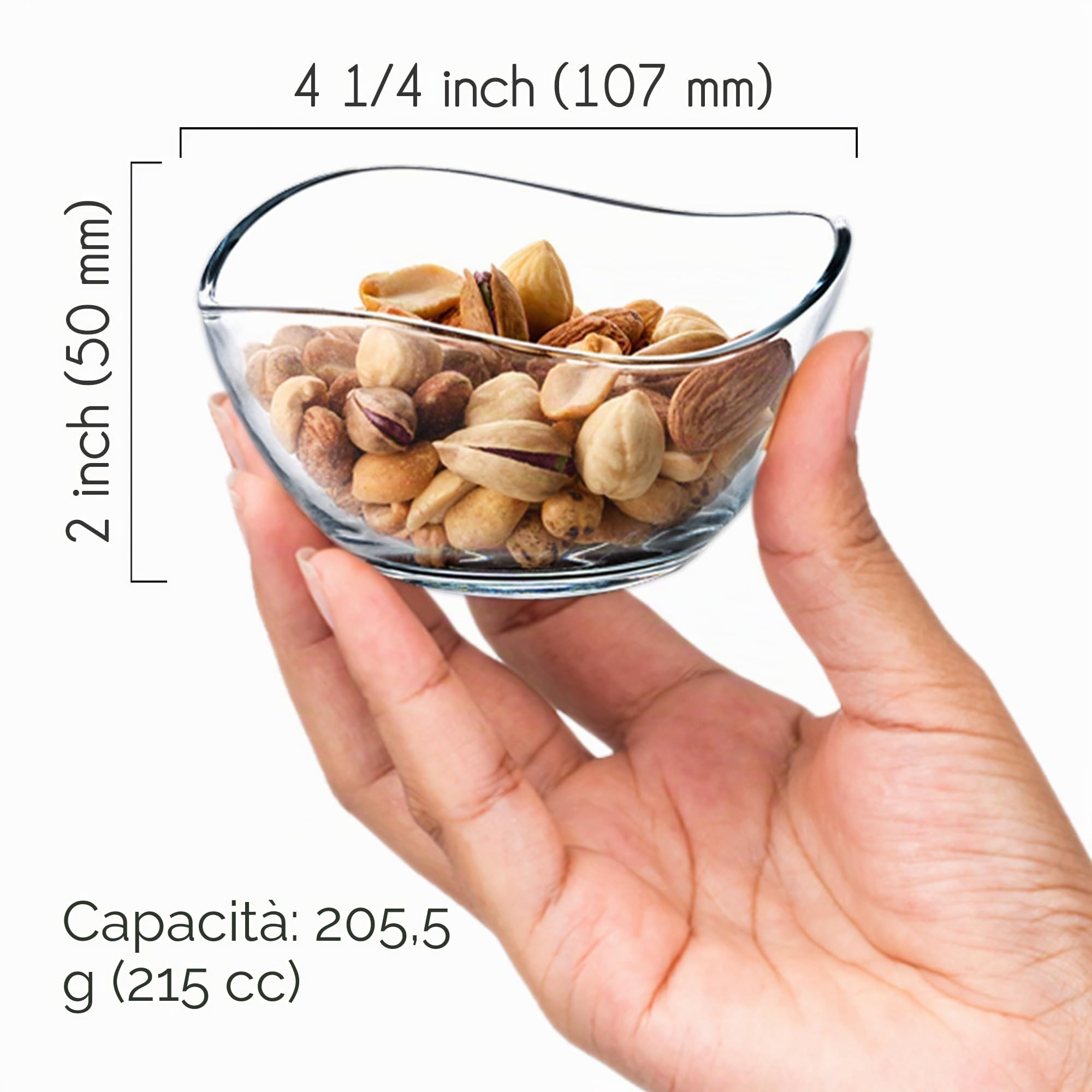 CRYSTALIA Set 6 Ciotole in Vetro per Dessert, 215ml 100% Senza Piombo, Bicchieri per Gelato, Tazza da Immersione, Snack Salse Caramelle