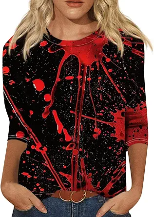 Cute Funny Halloween Shirts for Women Plus Size 3/4 Length Long Sleeve Womens Tops Witch Gothic Renaissance Shirt