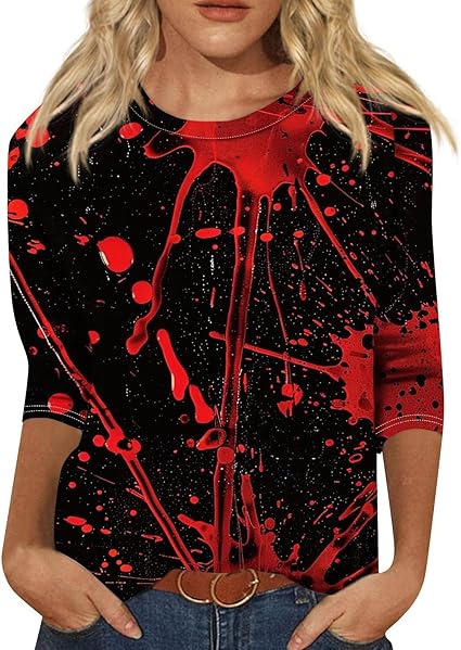 Cute Funny Halloween Shirts for Women Plus Size 3/4 Length Long Sleeve Womens Tops Witch Gothic Renaissance Shirt