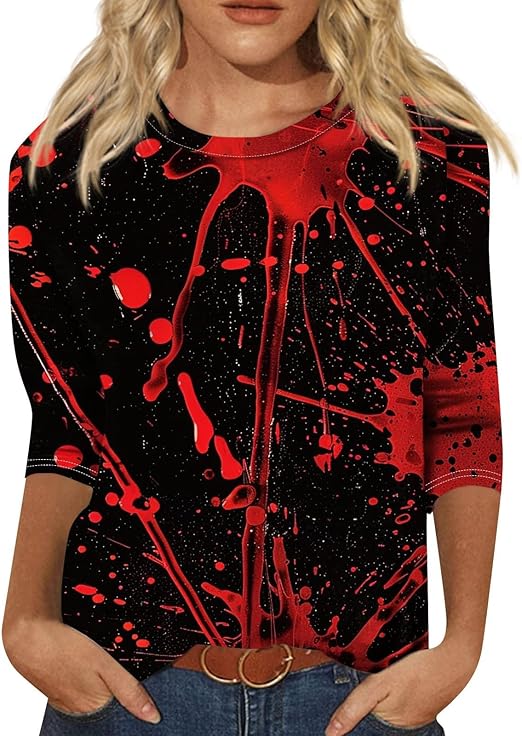 Cute Funny Halloween Shirts for Women Plus Size 3/4 Length Long Sleeve Womens Tops Witch Gothic Renaissance Shirt