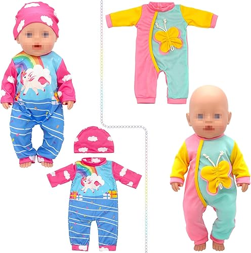 Miniatura 9 de SOTOGO 5 juegos de ropa de muñeca de bebé, trajes con sombreros para muñecas recién nacidas de 14 a 17 pulgadas, ropa de muñecas americanas de 18