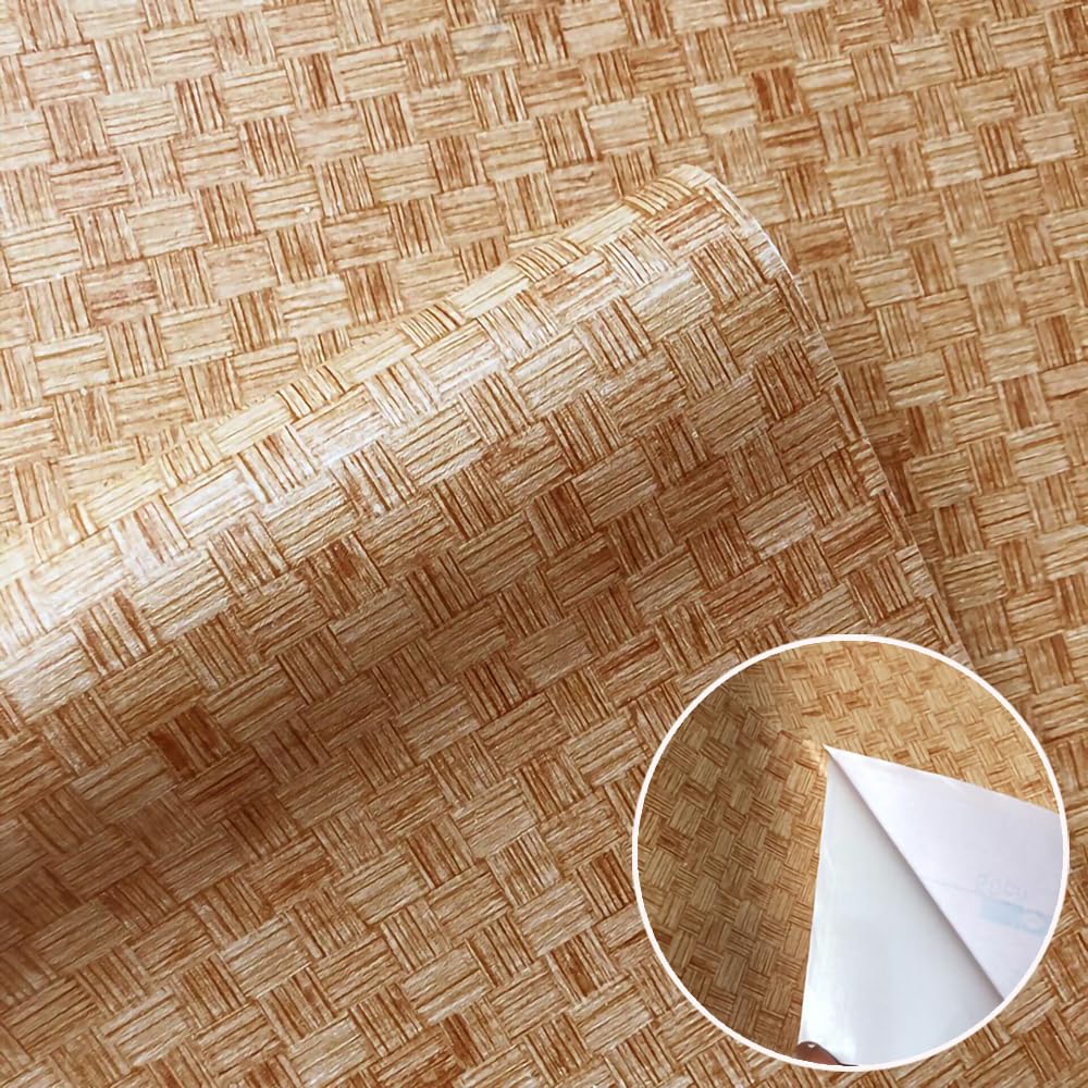 Papier Peint Auto-adhésif Imperméable PVC Vinyle Film DIY Autocollant Amovible Pour Meubles Armoires Murs Chambres à Coucher Décoratif Papier Peint (Tissage Rotin, 10M)