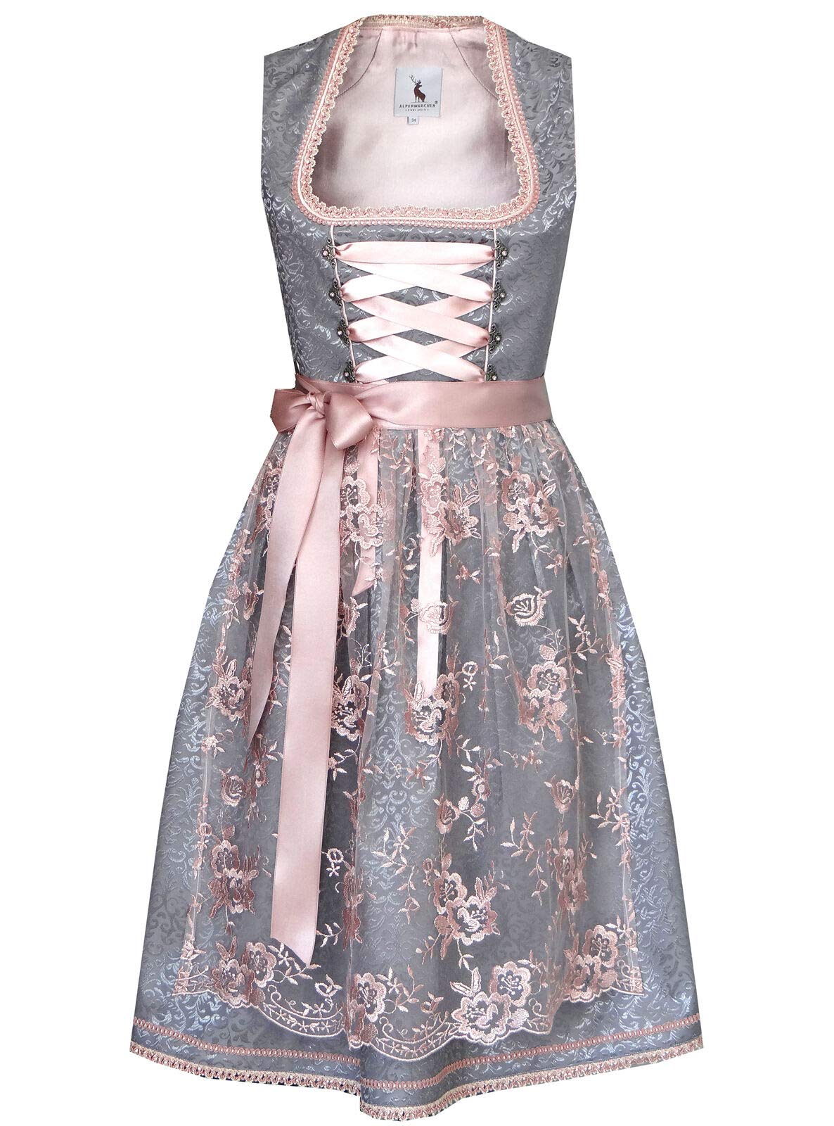 Alpenmärchen Midi Dirndl in esclusiva collezione con grembiule in pizzo, taglia 32-54 - ALM566