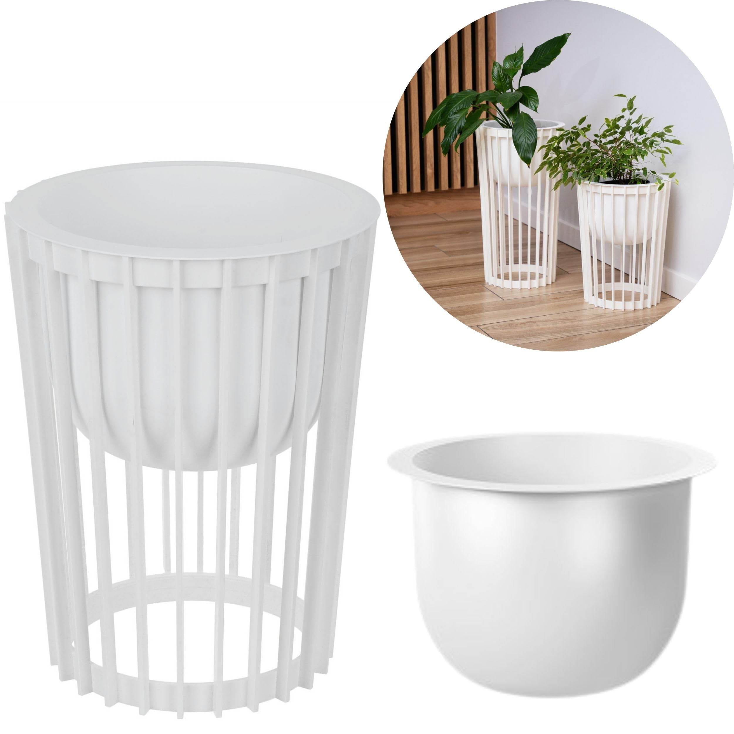 Supporto per fiori Ø 30 cm x H 40 cm | Porta piante in robusto plastica, utilizzabile su entrambi i lati | Fioriera per interni ed esterni | Tavolo per piante moderno e pratico | Bianco