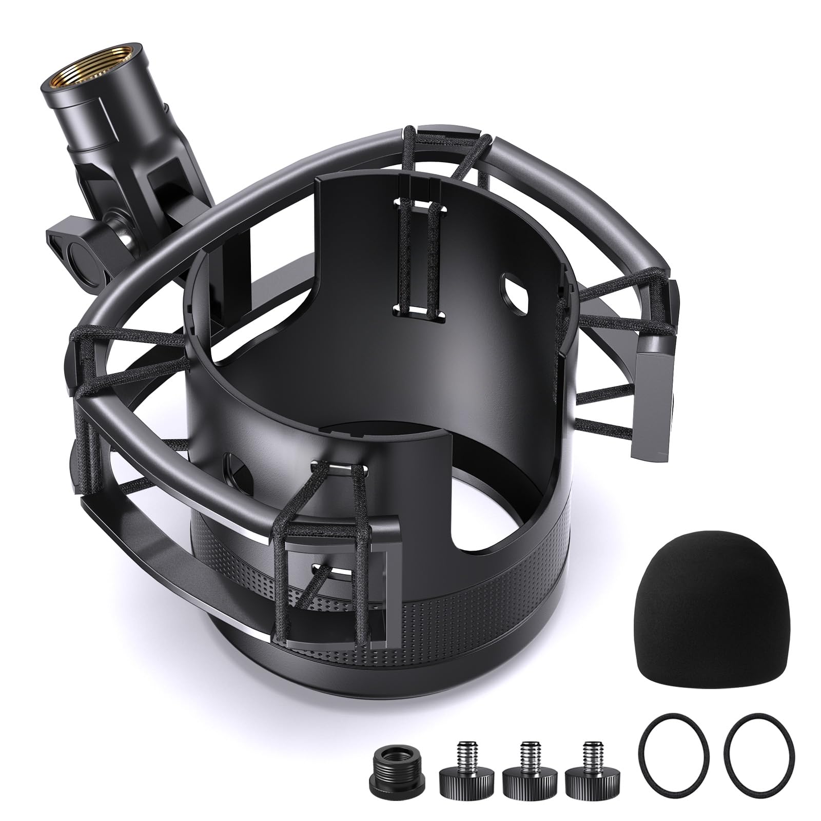 Photo 1 of Borenbuir Custom Built Shock Mount with Pop Filter for Blue Yeti Microphones, Metal/Plastic Frame, Anti-Vibration Suspension, Floor Mount