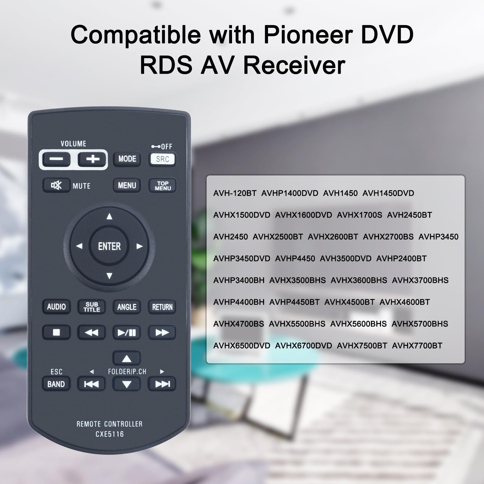 CXE5116 Replacement Remote Fit for Pioneer Car Audio AVH-120BT AVHX1700S AVH2450BT AVHX2500BT AVHX2600BT AVHX2700BS AVHP3450 AVHX5600BHS AVHX5700BHS AVHX6500DVD AVHX6700DVD AVHX7500BT AVHX7700BT