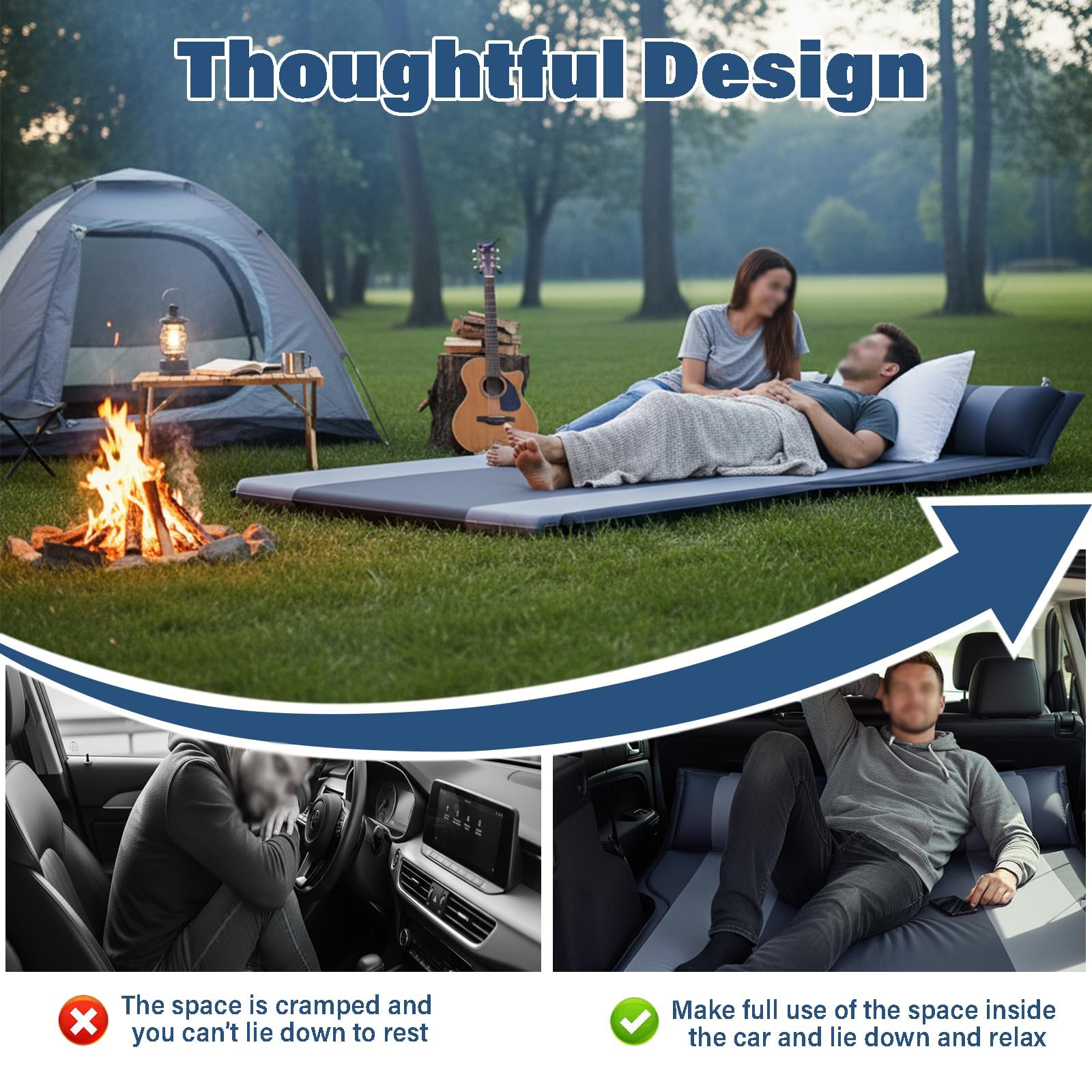Materasso Gonfiabile Auto, per Volvo XC90 XC70 XC60 XC40 V90 V70 V60 V40 Ultra Comodo Portatile Letto Gonfiabile Auto All'aperto Letto a Pelo per Viaggi/Camping/Casa,Black And Gray