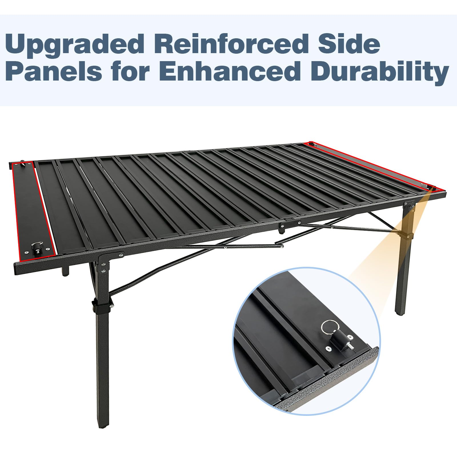 Campingtisch Klappbar Aluminium Breites Panel Groß Gartentisch für 4-6 Personen Outdoor Klapptisch Faltbar Rolltisch Reisetisch mit Aufbewahrungstasche 141 x 70 x 70cm bis 80kg Schwarz